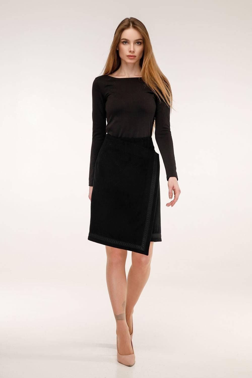 Asymmetric Wool Wrap Skirt - A - Line Midi for Autumn and Winter Юбка Ю - 1077 Рapit/DoubleVAP Тон 4 - FAVORITTI