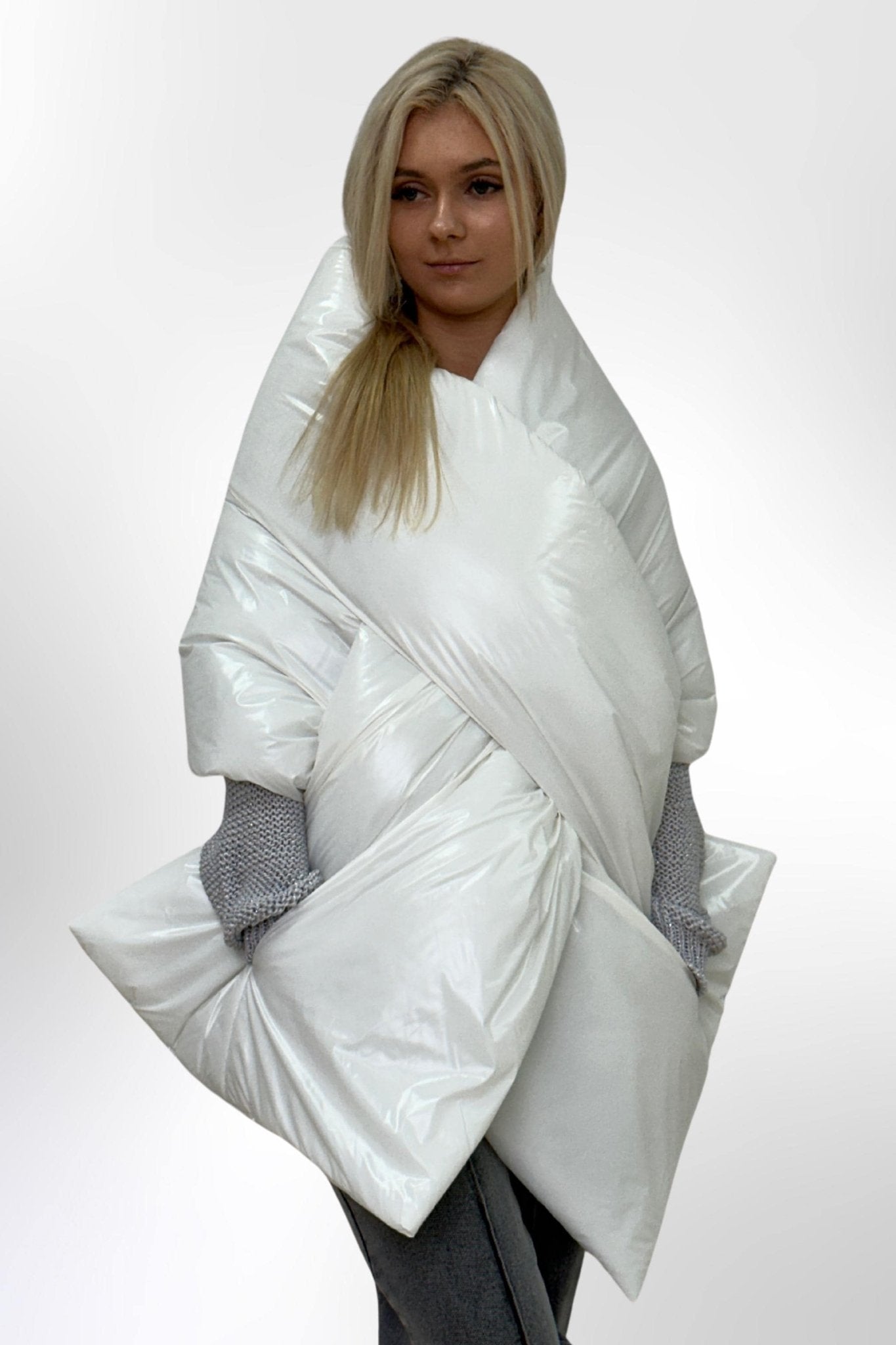 Beige Puffer Large Scarf 20x85in with 2 pockets Blanket Shawl Cape Around Shoulders Wrap Warm Winter Gift More Colors - FAVORITTI