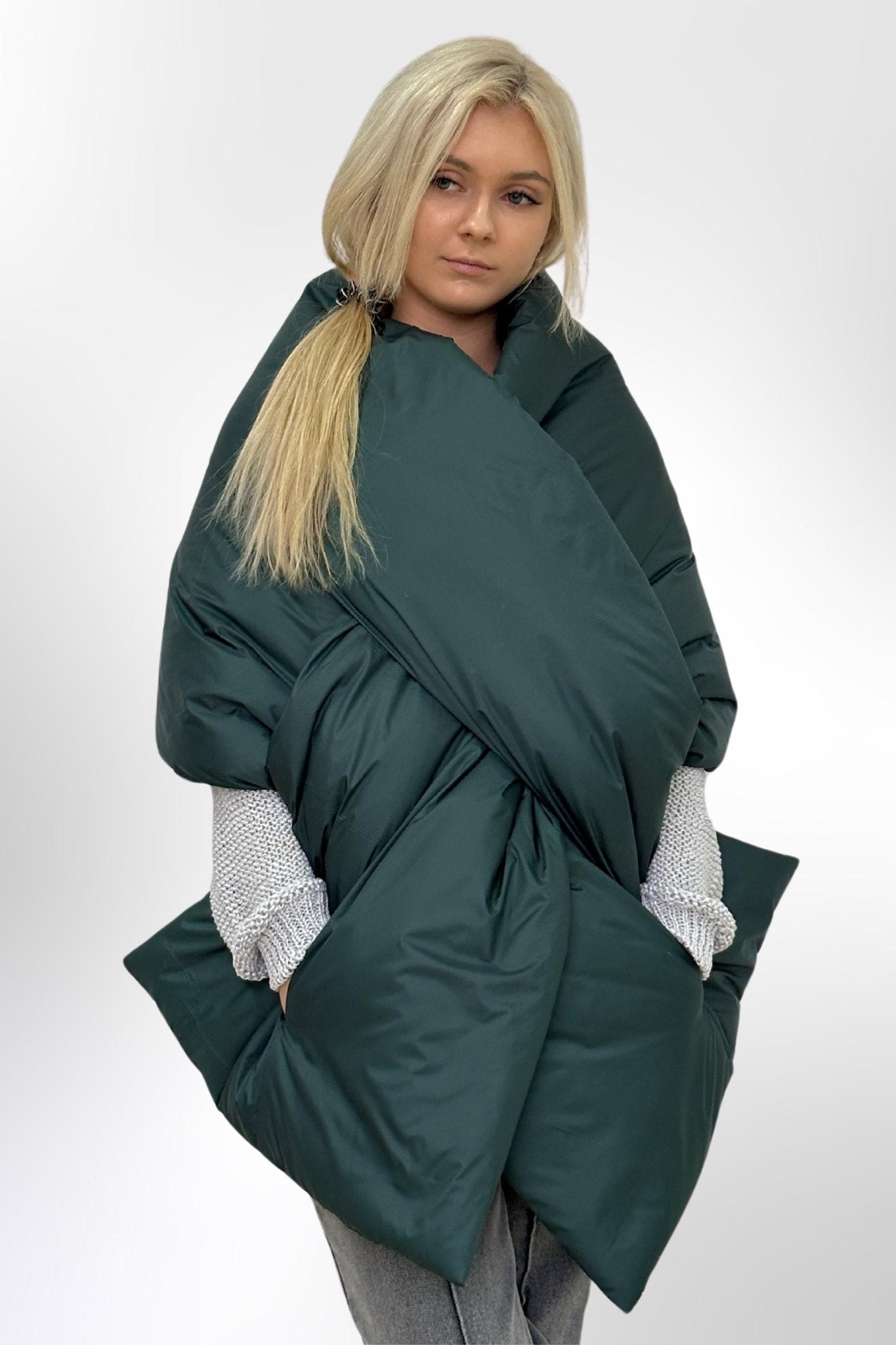 Beige Puffer Large Scarf 20x85in with 2 pockets Blanket Shawl Cape Around Shoulders Wrap Warm Winter Gift More Colors - FAVORITTI