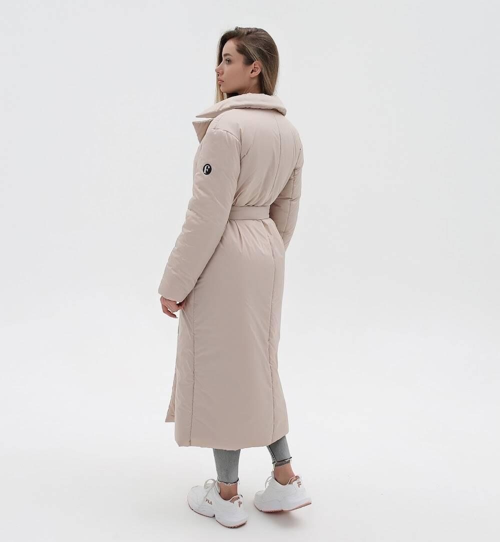 Beige Puffy Coat for Women, Maxi Long Winter Jacket, Belted Warm Outerwear Плащ - пуховик ПВ - 1308 Лаке Тон 88 + Тон 89Д - FAVORITTI