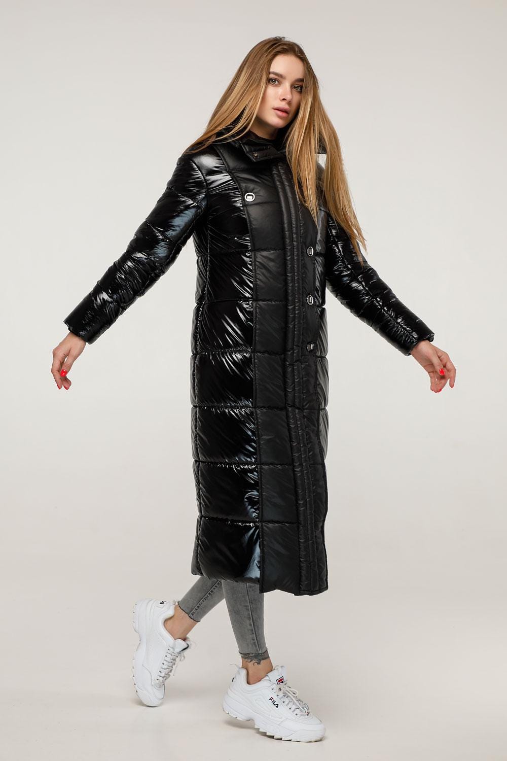 Black Long Puffer Coat Warm Winter Clothing Пуховик ПВ - 1279 Лак Тон 16 - FAVORITTI