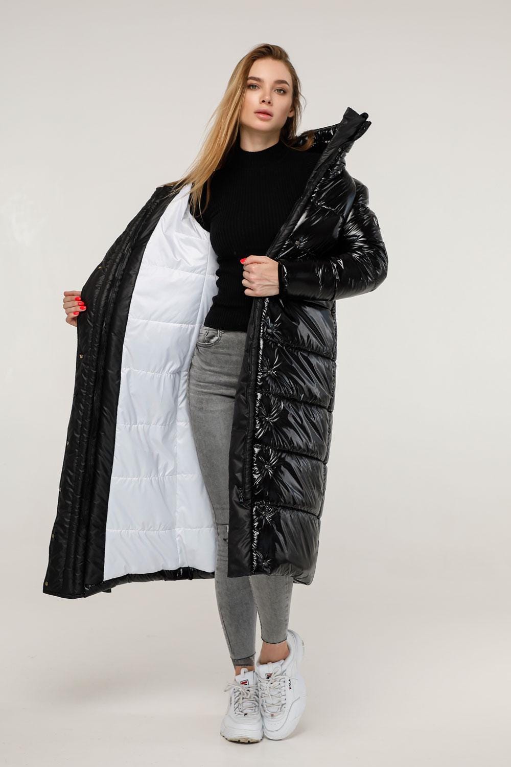 Black Long Puffer Coat Warm Winter Clothing Пуховик ПВ - 1279 Лак Тон 16 - FAVORITTI