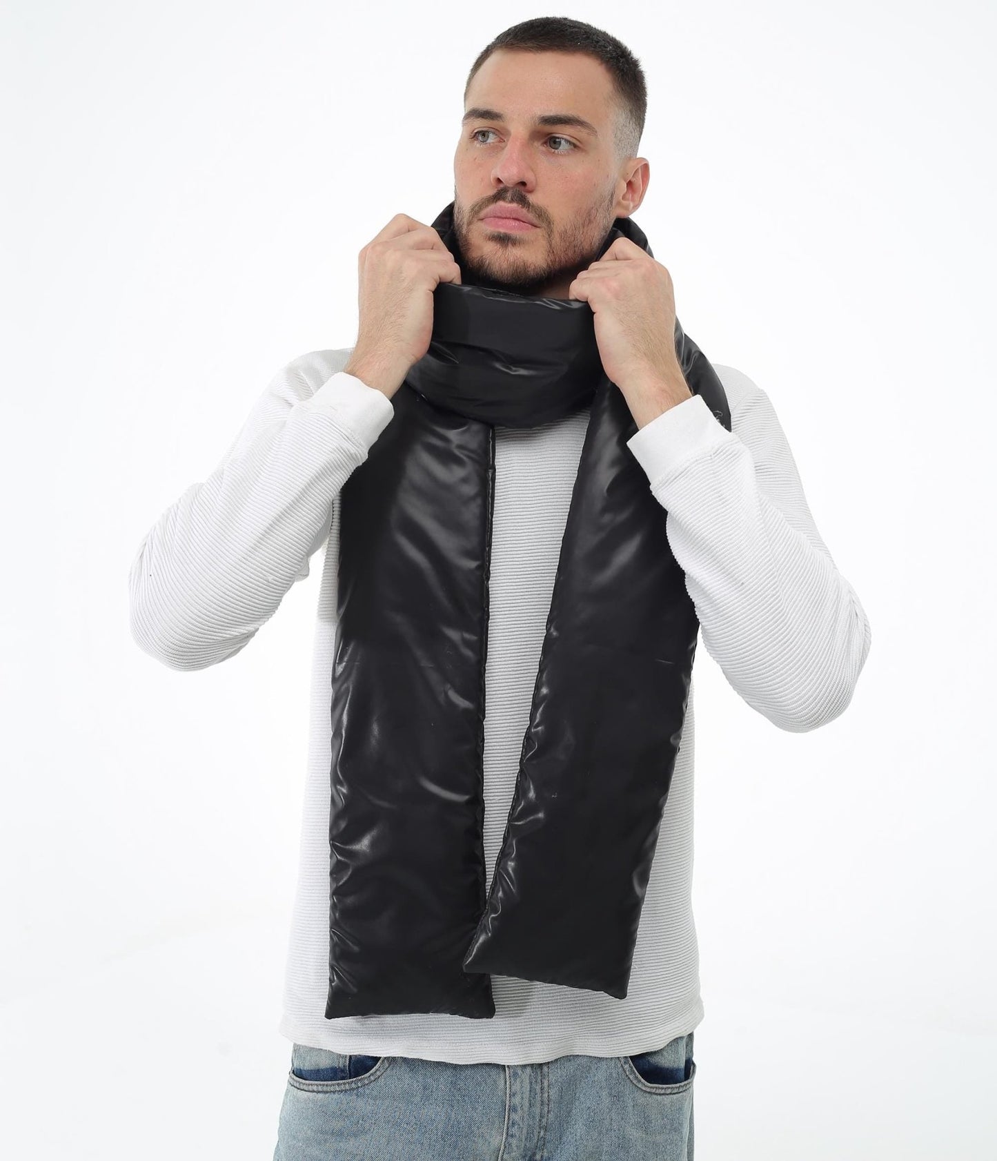 Black Men's Puffer Scarf 6x90in Windproof Insulated Winter Essential - FAVORITTI