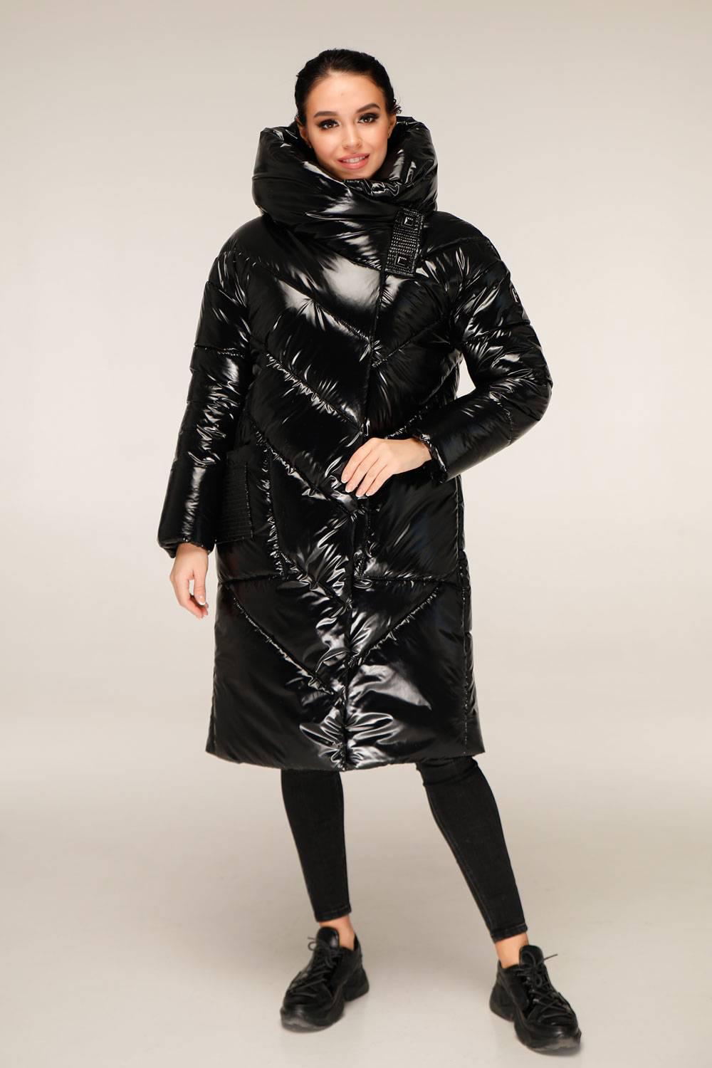 Black Puffer Padded Hoodie Coat Womens Down Jacket Пуховик ПВ - 1255 Лак Тон 16 - FAVORITTI
