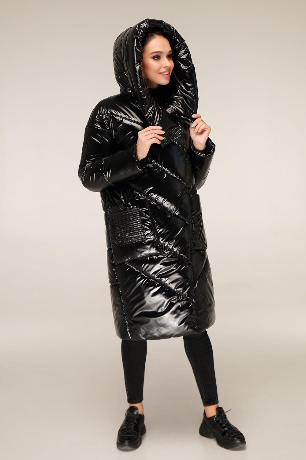 Black Puffer Padded Hoodie Coat Womens Down Jacket Пуховик ПВ - 1255 Лак Тон 16 - FAVORITTI