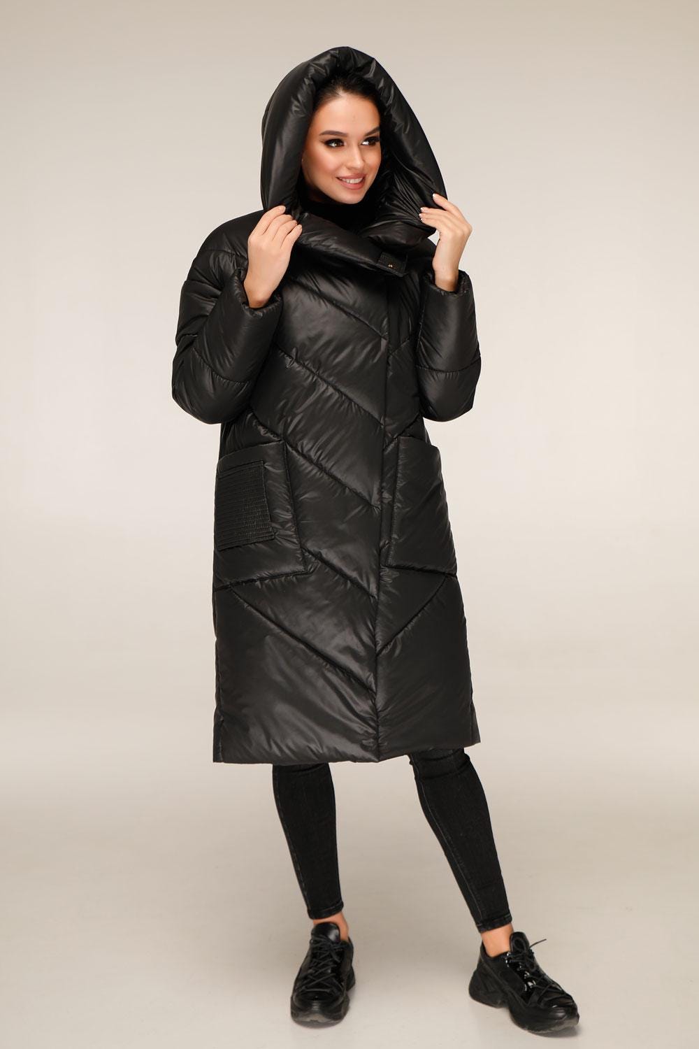Black Puffer Padded Hoodie Coat Womens Down Jacket Пуховик ПВ - 1255 Лаке Тон 21 - FAVORITTI