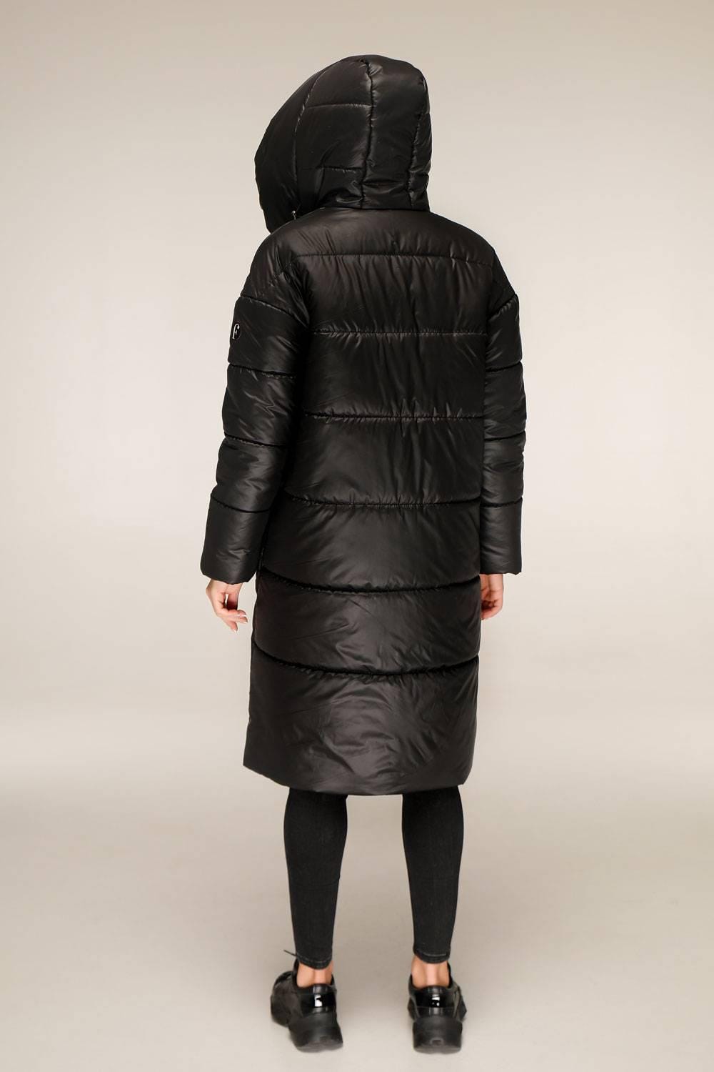 Black Puffer Padded Hoodie Coat Womens Down Jacket Пуховик ПВ - 1255 Лаке Тон 21 - FAVORITTI