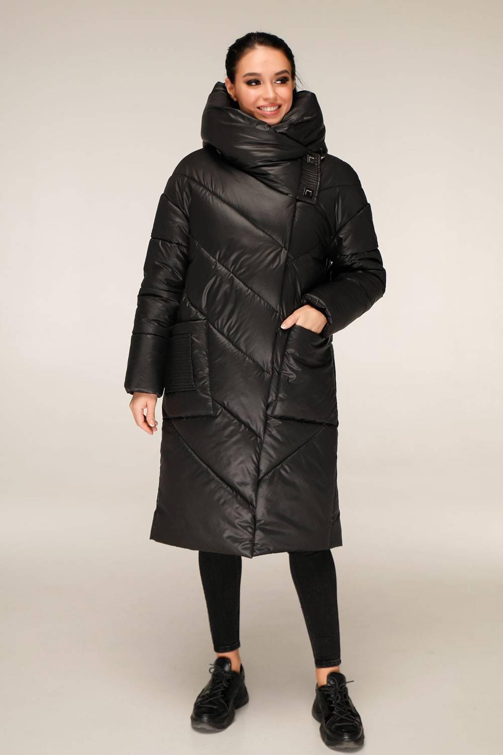 Black Puffer Padded Hoodie Coat Womens Down Jacket Пуховик ПВ - 1255 Лаке Тон 21 - FAVORITTI