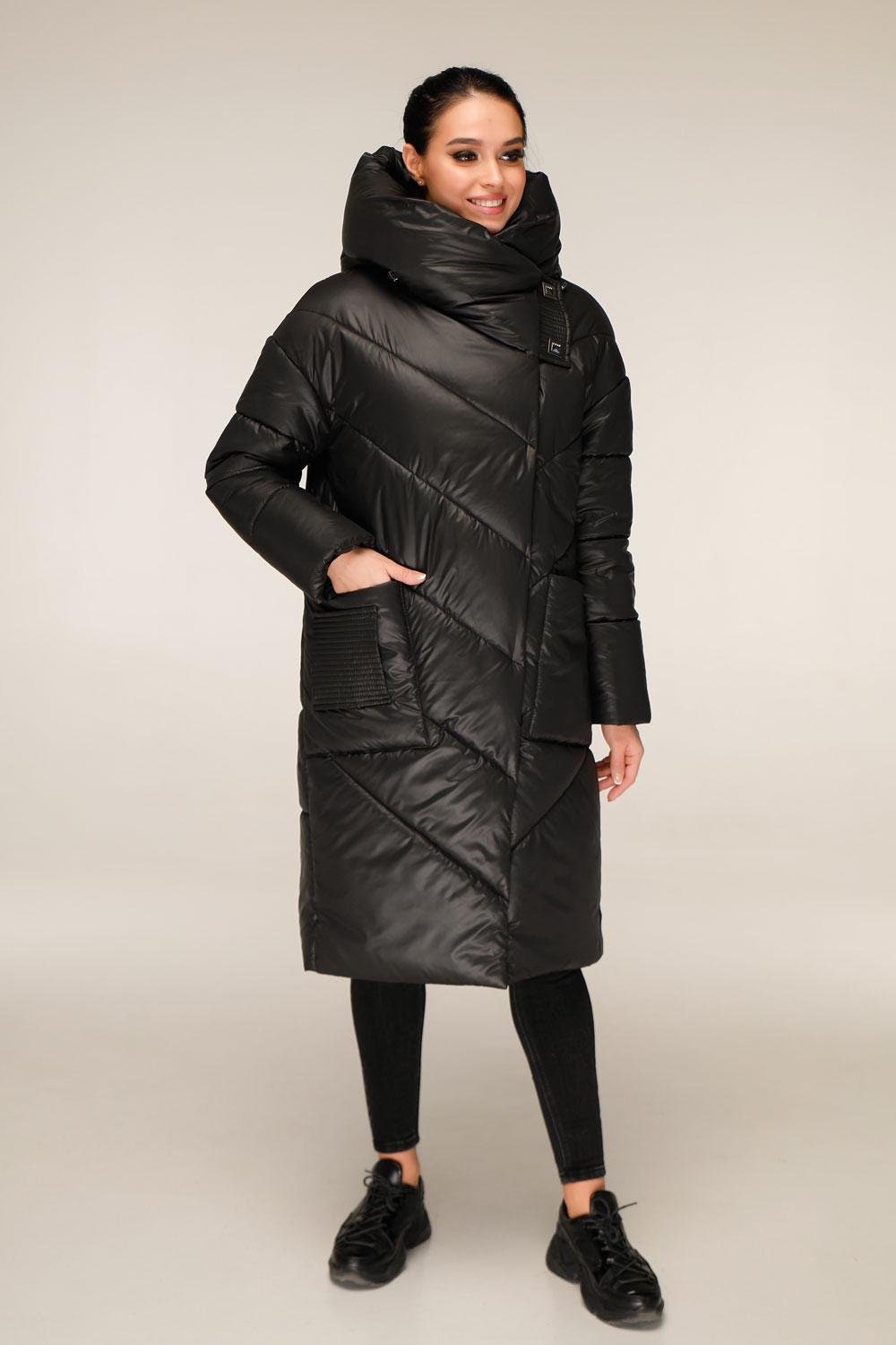 Black Puffer Padded Hoodie Coat Womens Down Jacket Пуховик ПВ - 1255 Лаке Тон 21 - FAVORITTI