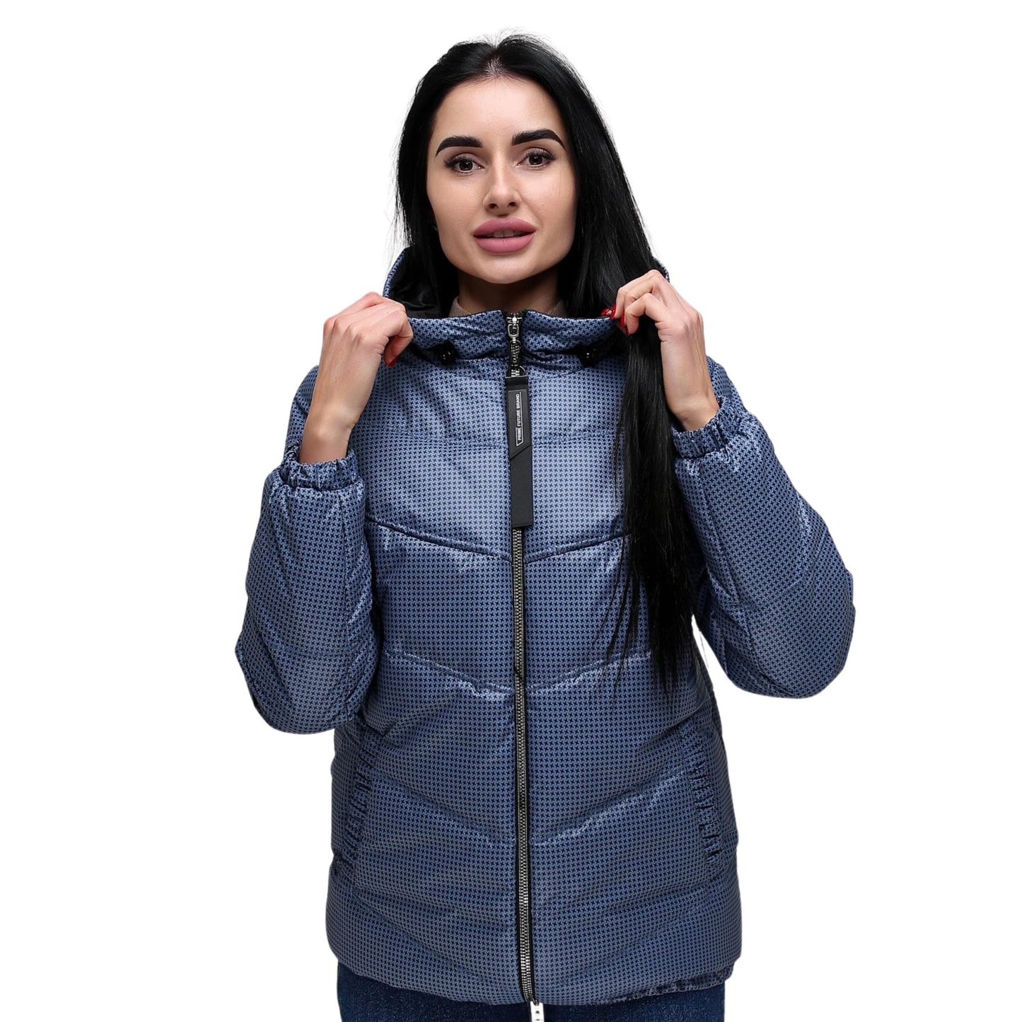 Blue Puffer Jacket Women Blue Puffy Hooded Coat Waterproof and Windproof Куртка В - 1237 Art.8186 Тон 626 + Тон 21 - FAVORITTI