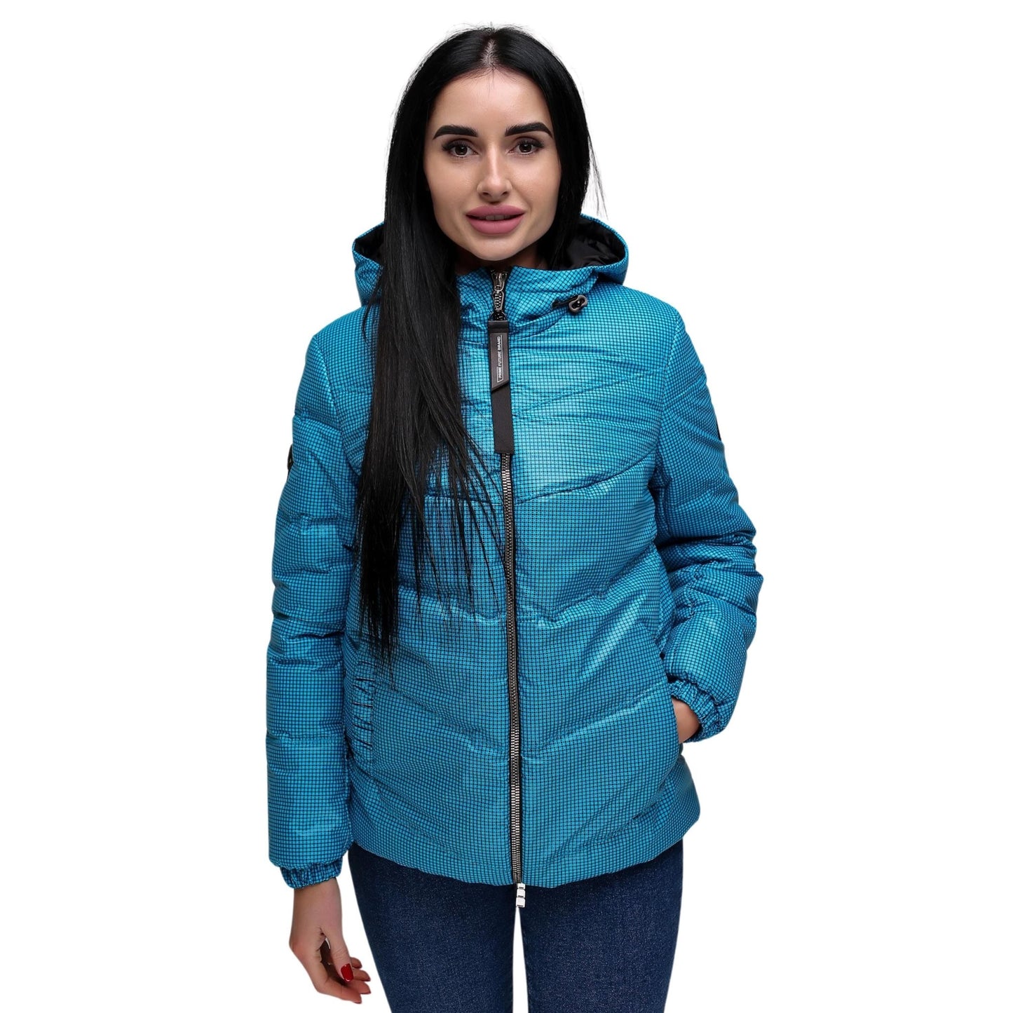 Blue Puffer Jacket Women Puffy Hooded Coat Waterproof and Windproof Куртка В - 1237 Art.102008 D Тон 509 + Тон 21 - FAVORITTI