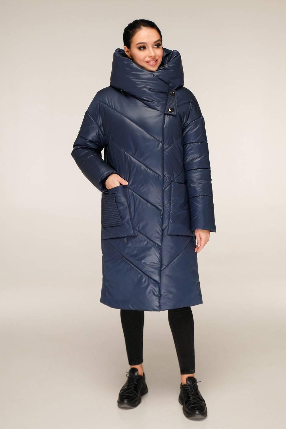 Blue Puffer Padded Hoodie Coat Womens Down Jacket Пуховик ПВ - 1255 Лаке Тон 18 - FAVORITTI