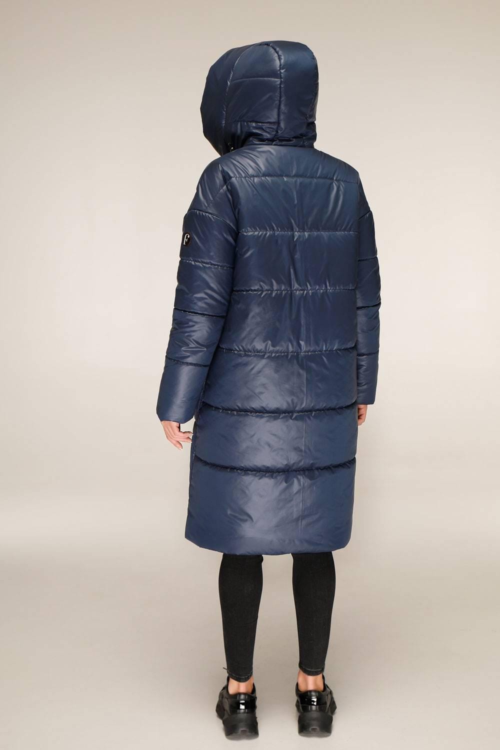 Blue Puffer Padded Hoodie Coat Womens Down Jacket Пуховик ПВ - 1255 Лаке Тон 18 - FAVORITTI