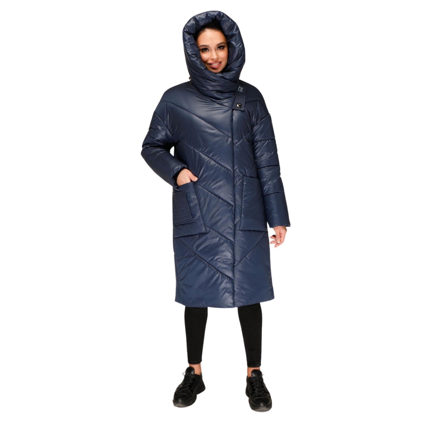Blue Puffer Padded Hoodie Coat Womens Down Jacket Пуховик ПВ - 1255 Лаке Тон 18 - FAVORITTI