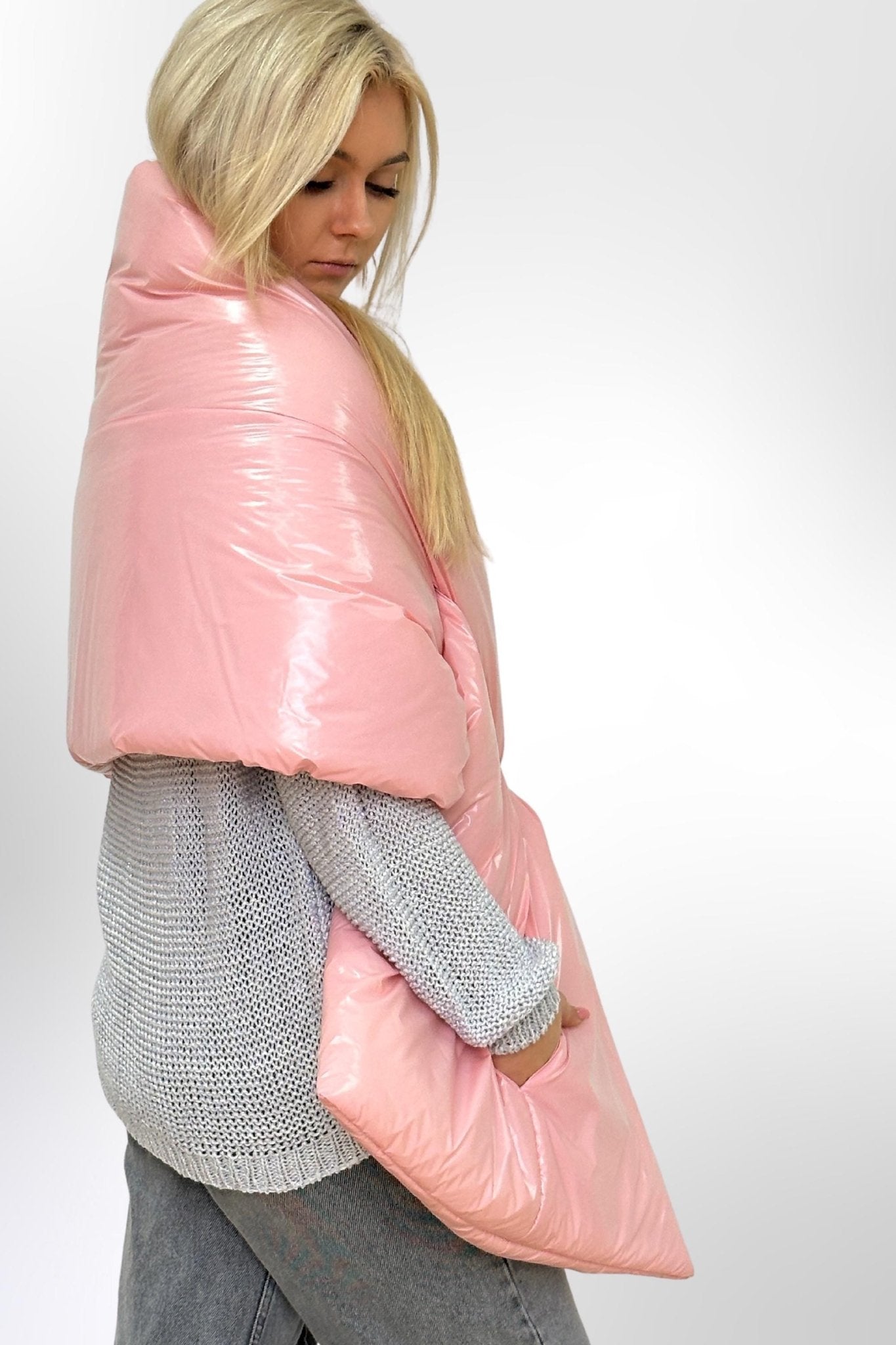 Blush Pink Large Scarf 20x85in with 2 pockets Blanket Shawl Cape Around Shoulders Wrap Warm Winter Gift - FAVORITTI
