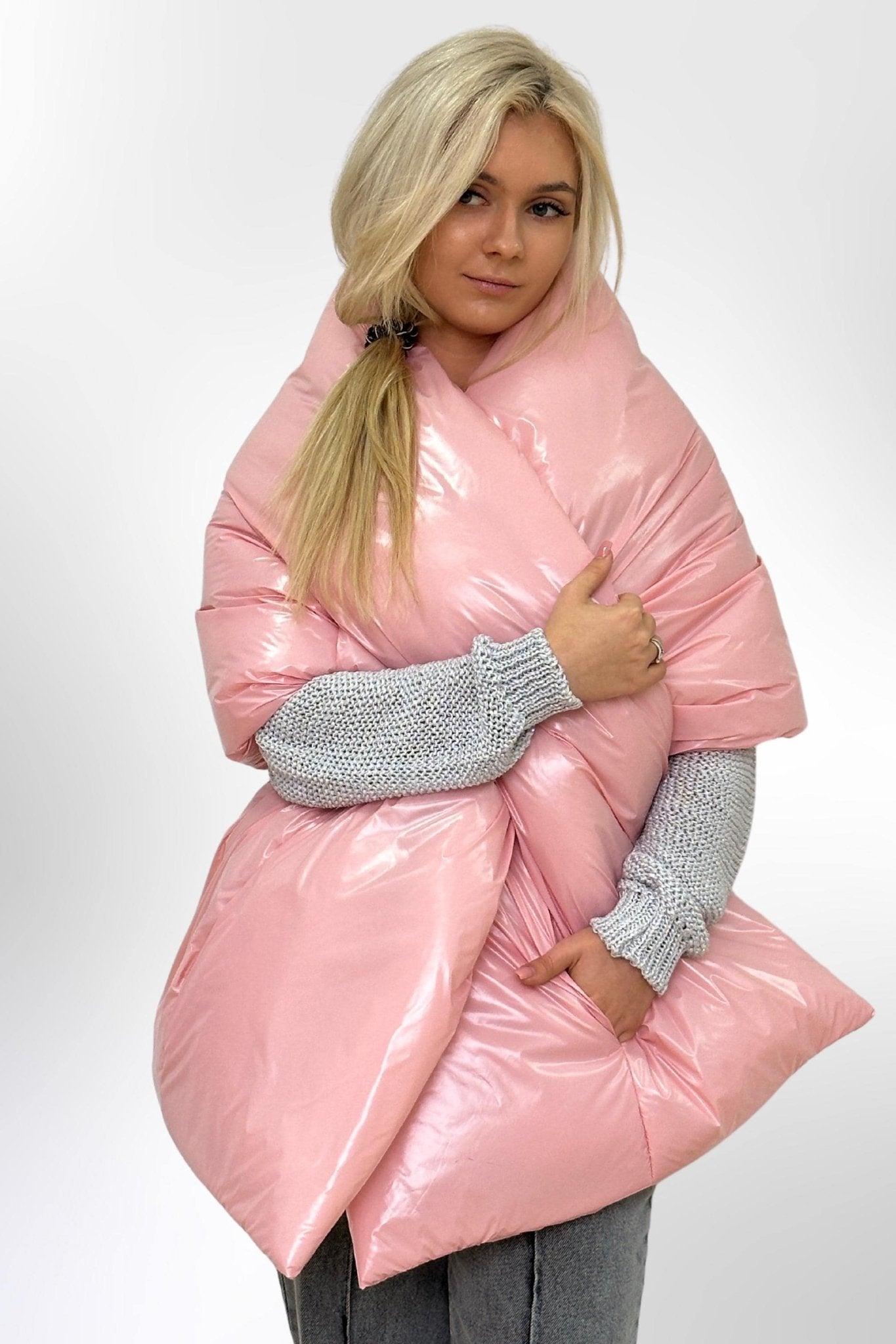 Blush Pink Large Scarf 20x85in with 2 pockets Blanket Shawl Cape Around Shoulders Wrap Warm Winter Gift - FAVORITTI