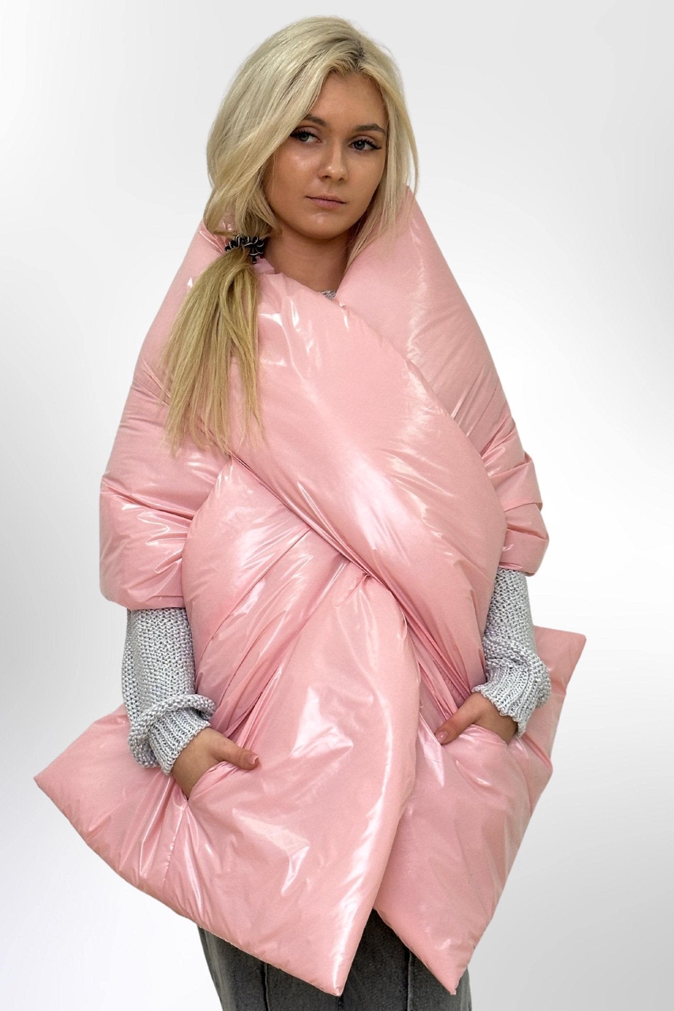 Blush Pink Large Scarf 20x85in with 2 pockets Blanket Shawl Cape Around Shoulders Wrap Warm Winter Gift - FAVORITTI