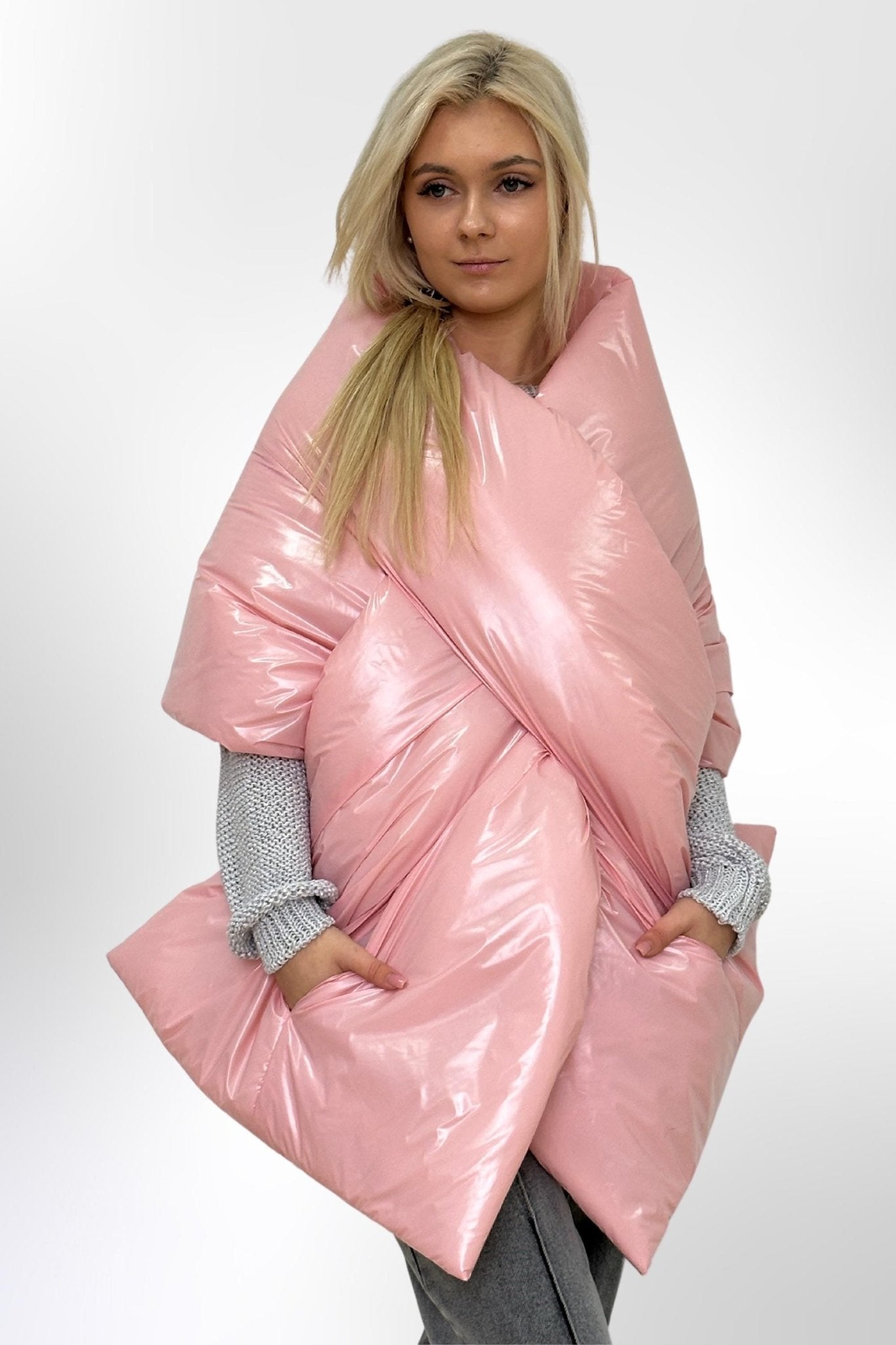 Blush Pink Large Scarf 20x85in with 2 pockets Blanket Shawl Cape Around Shoulders Wrap Warm Winter Gift - FAVORITTI