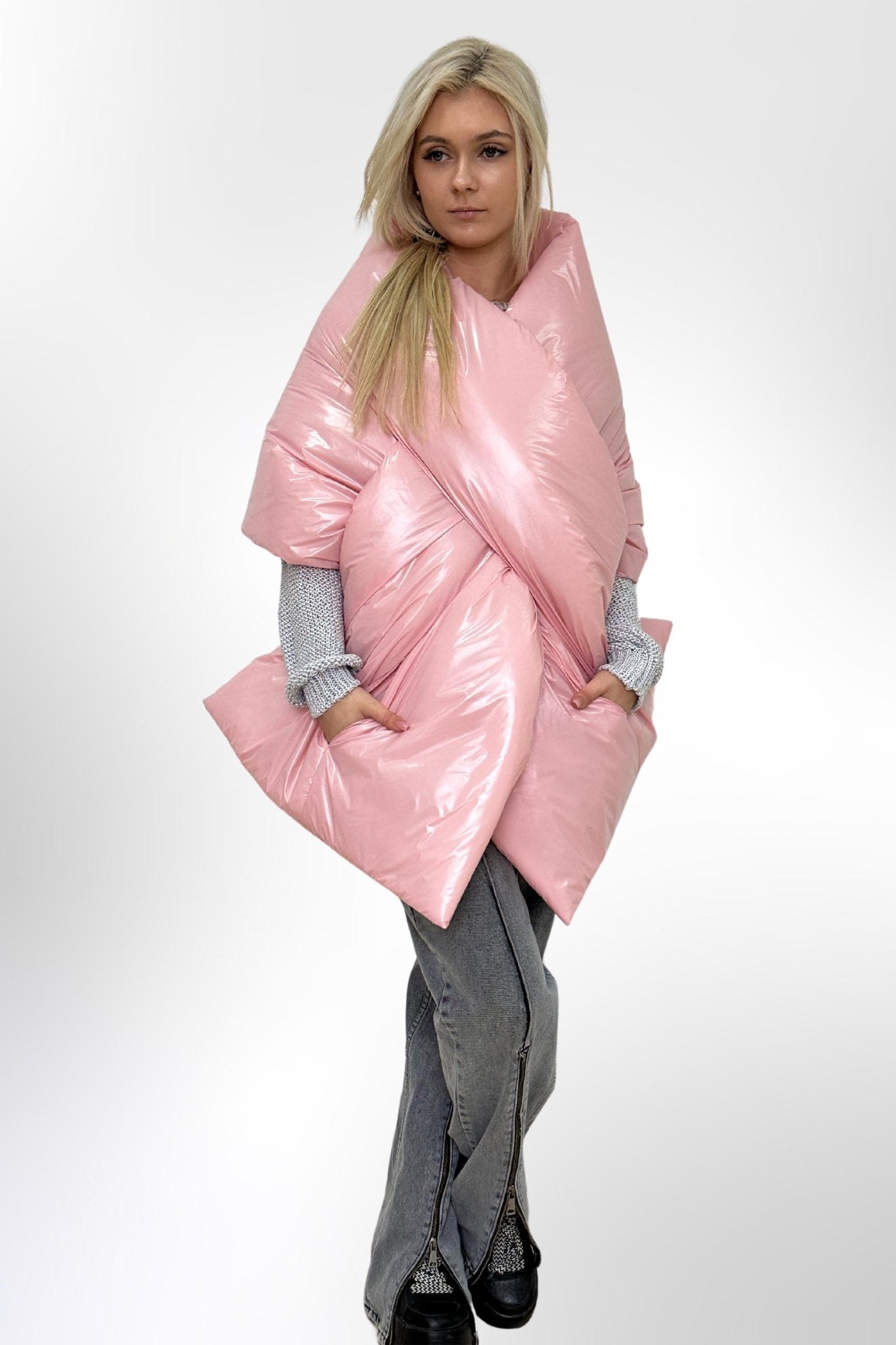 Blush Pink Large Scarf 20x85in with 2 pockets Blanket Shawl Cape Around Shoulders Wrap Warm Winter Gift - FAVORITTI