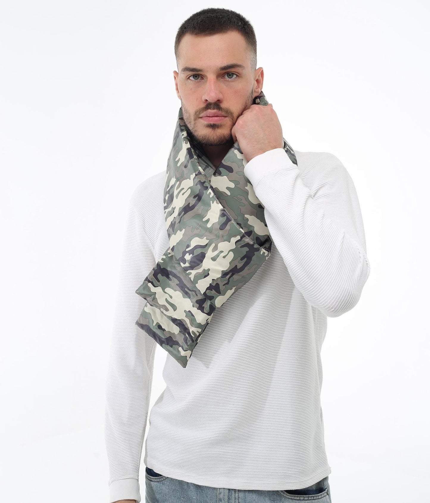 Camo Green Men's Puffer Scarf 6x90in Windproof Insulated Winter Essential - FAVORITTI