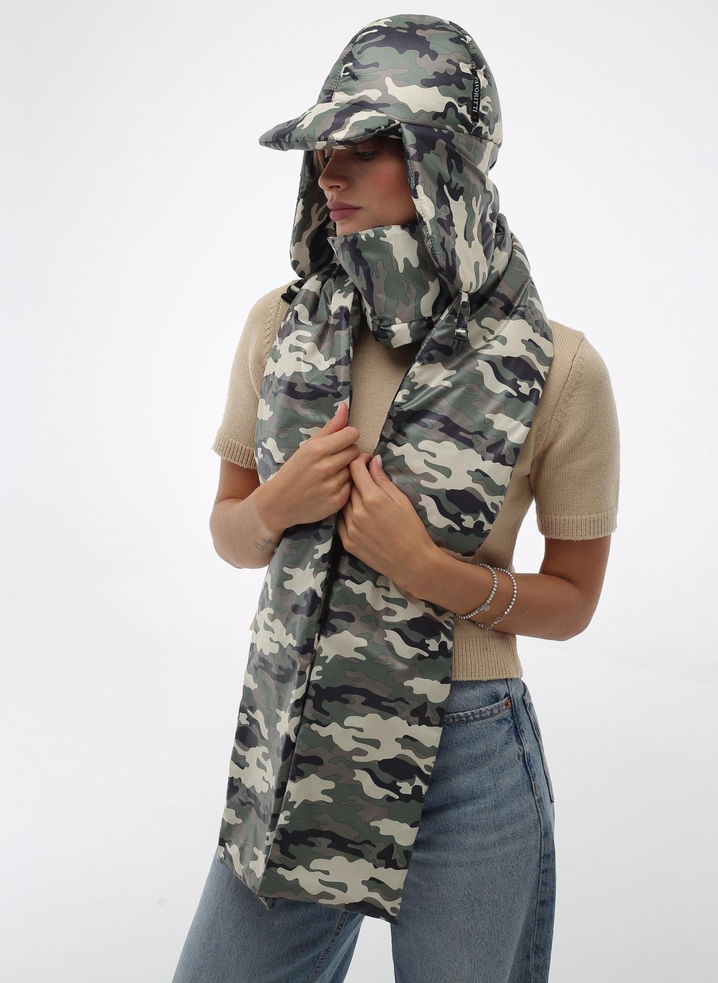 Camo Women's 2 - Piece Puffer Set Scarf 6x90in and Hat - FAVORITTI