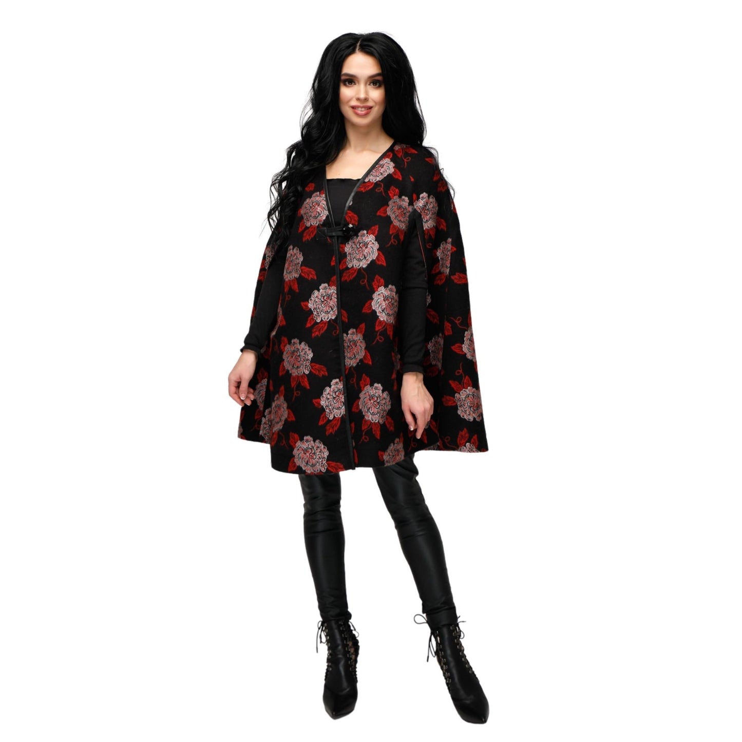 Floral Wool Cape Women Loose Fit Cozy Stylish Oversized Coat Пончо В - 1176 Svezia Lux Тон 2 - FAVORITTI