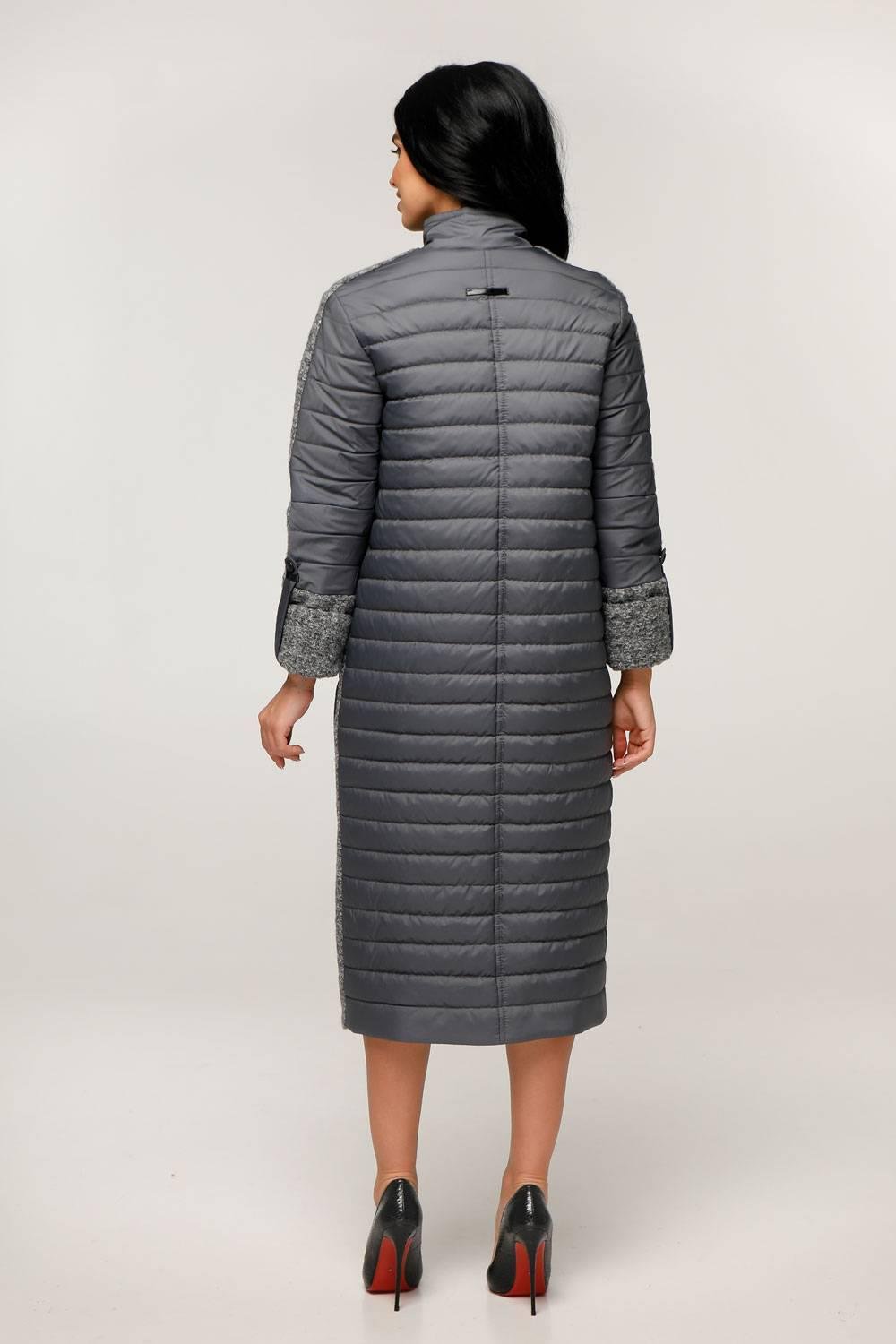 Gray Puffer Quilted Coat with Pockets for Women - Long Warm Jacket Пальто В - 1242 Art.6484 Teddy Bouclet Тон 1026 - FAVORITTI