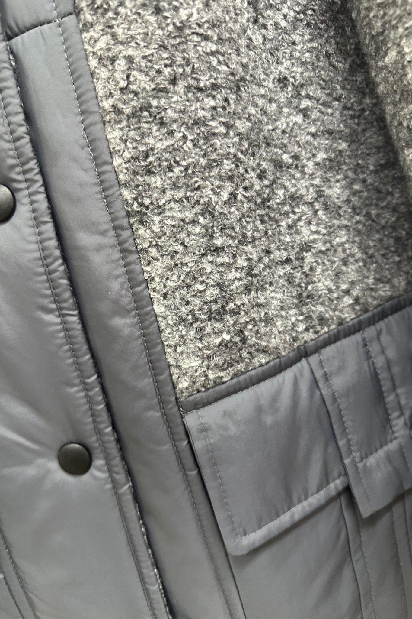 Gray Puffer Quilted Coat with Pockets for Women - Long Warm Jacket Пальто В - 1242 Art.6484 Teddy Bouclet Тон 1026 - FAVORITTI