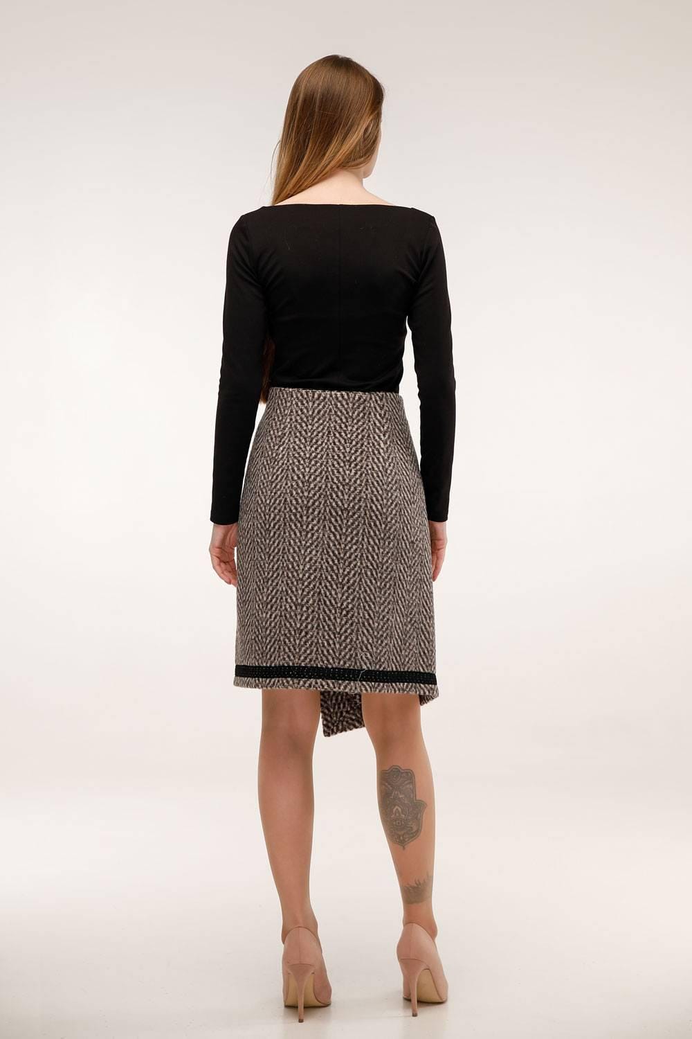 Wool Wrap Skirt A Line Asymmetric