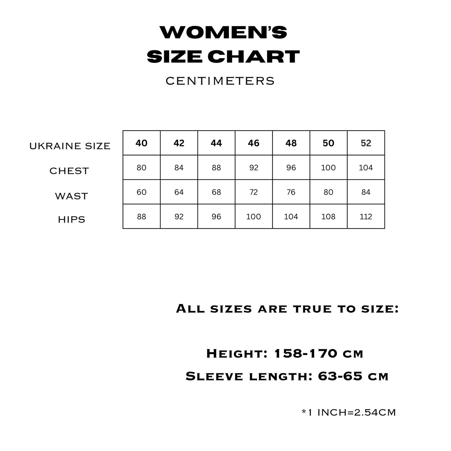 a women's size chart with measurements and measurements