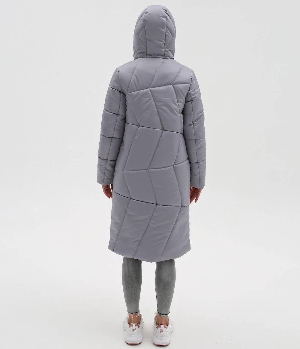 Gray Puffer Quilted Coat Womens Puff Jacket Пуховик ПВ-1304 Лаке Тон 108