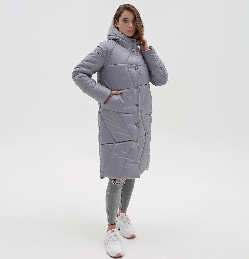 Gray Puffer Quilted Coat Womens Puff Jacket Пуховик ПВ-1304 Лаке Тон 108