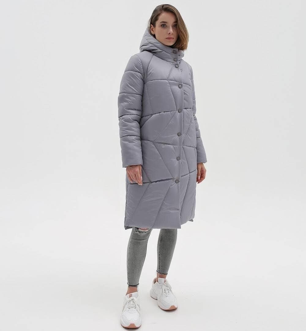 Gray Puffer Quilted Coat Womens Puff Jacket Пуховик ПВ-1304 Лаке Тон 108