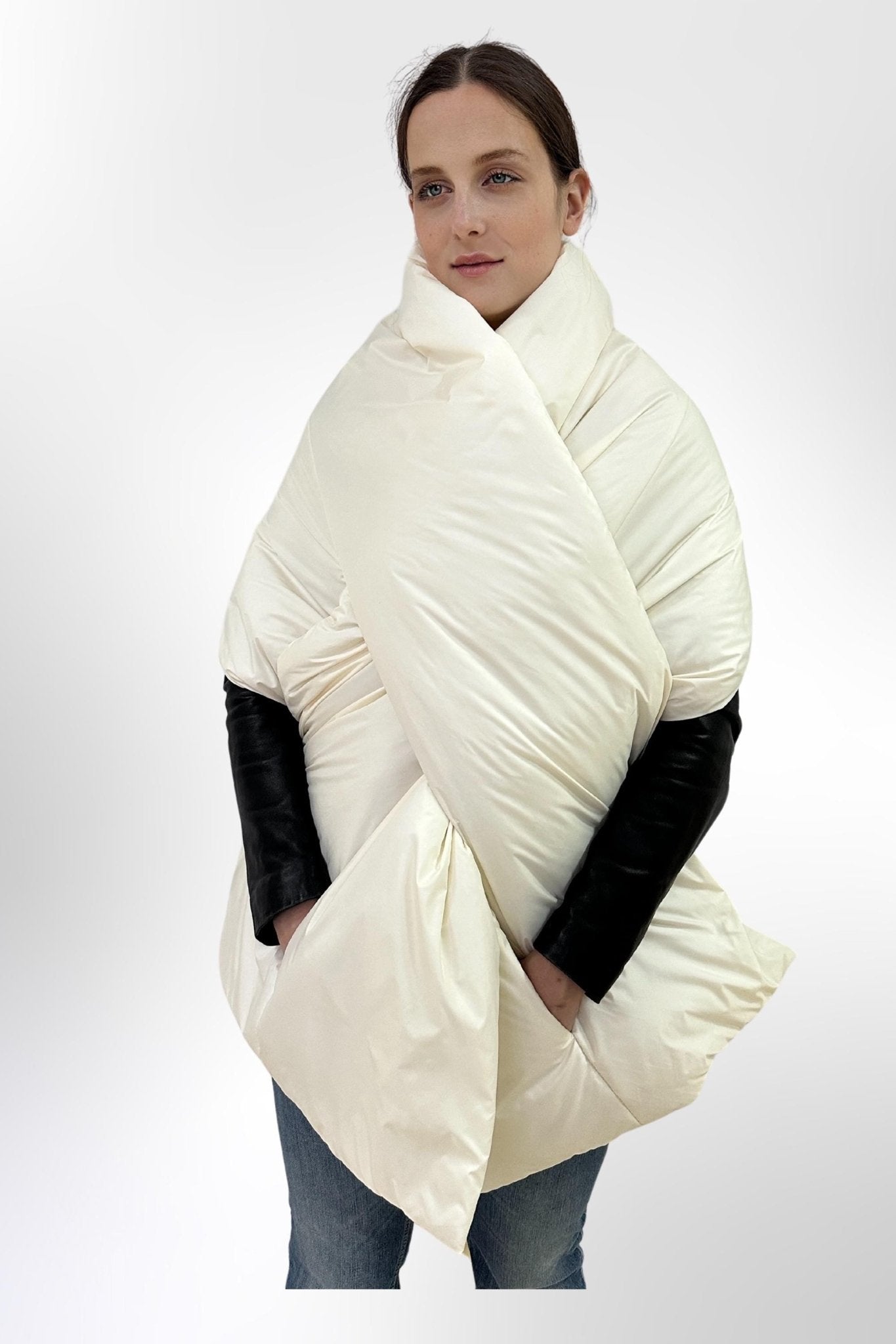 Ivory Blanket Shawl Stole Around Shoulders Wrap Puffer Cape Large Scarf 20x85in With Pockets Warm Winter Christmas Gift Womens Clothing - FAVORITTI