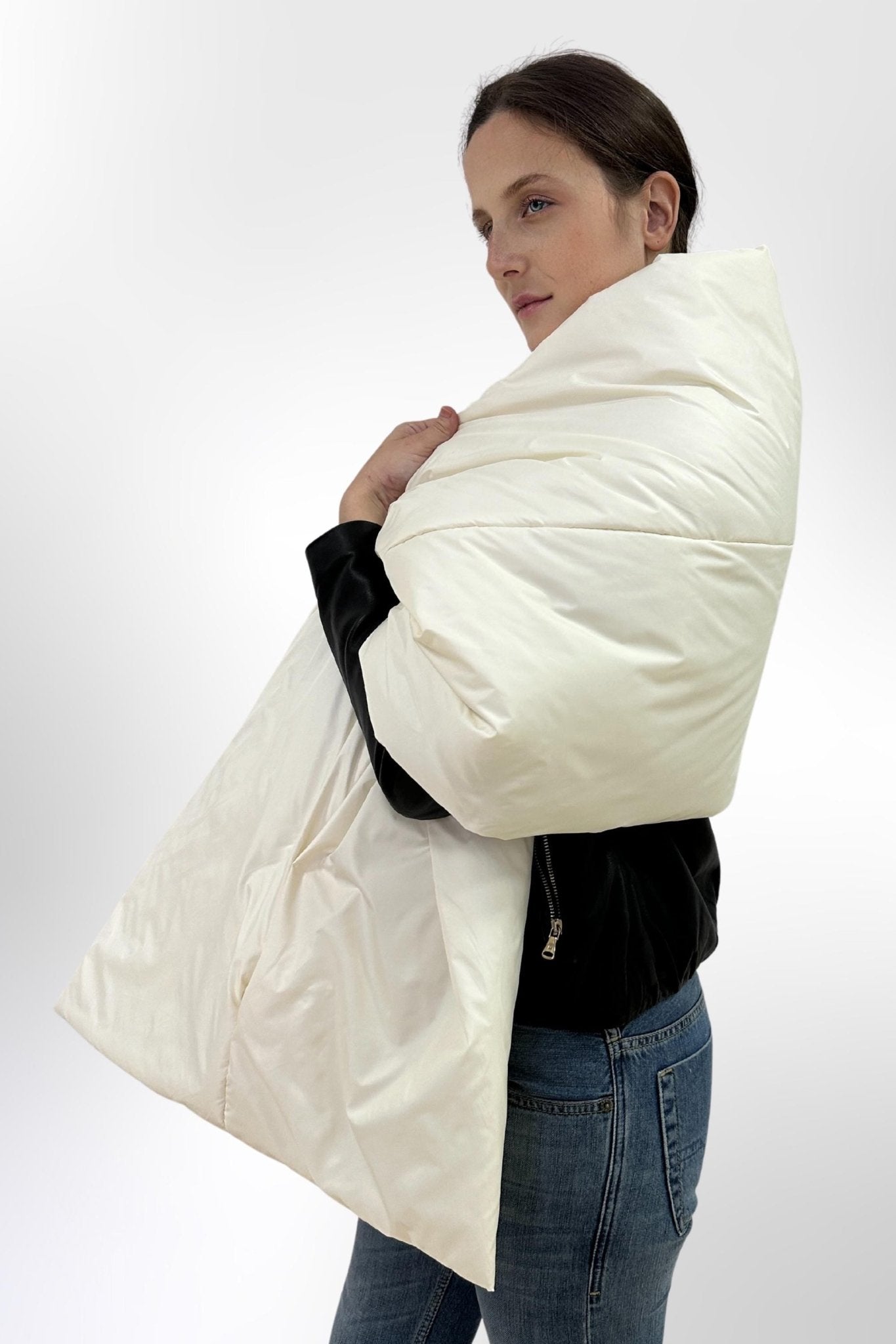 Ivory Blanket Shawl Stole Around Shoulders Wrap Puffer Cape Large Scarf 20x85in With Pockets Warm Winter Christmas Gift Womens Clothing - FAVORITTI