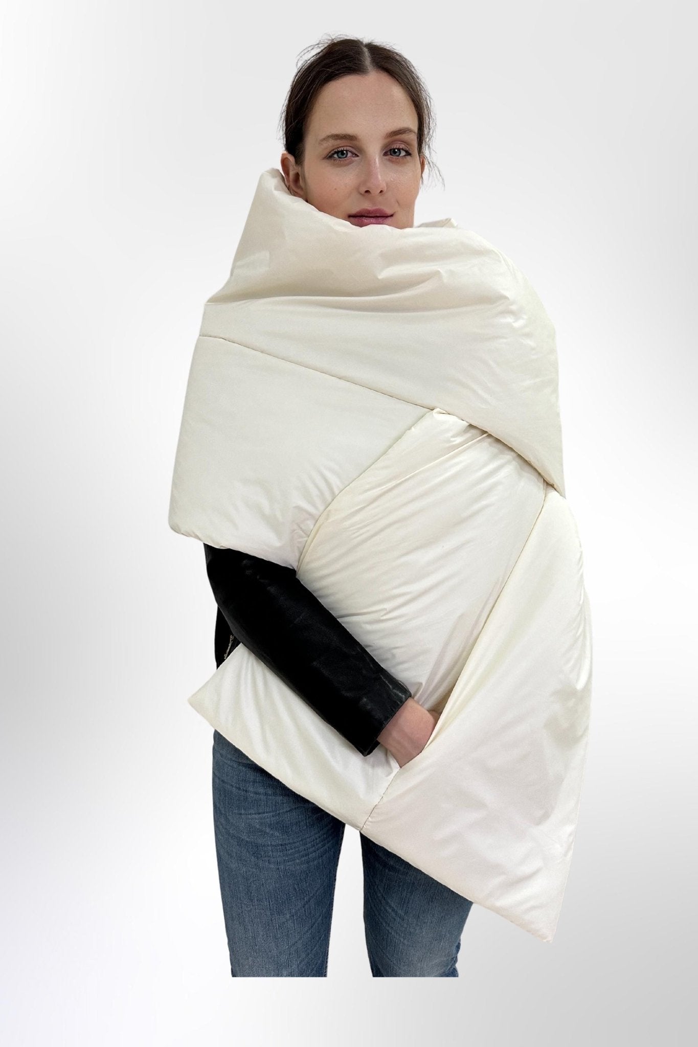 Ivory Blanket Shawl Stole Around Shoulders Wrap Puffer Cape Large Scarf 20x85in With Pockets Warm Winter Christmas Gift Womens Clothing - FAVORITTI
