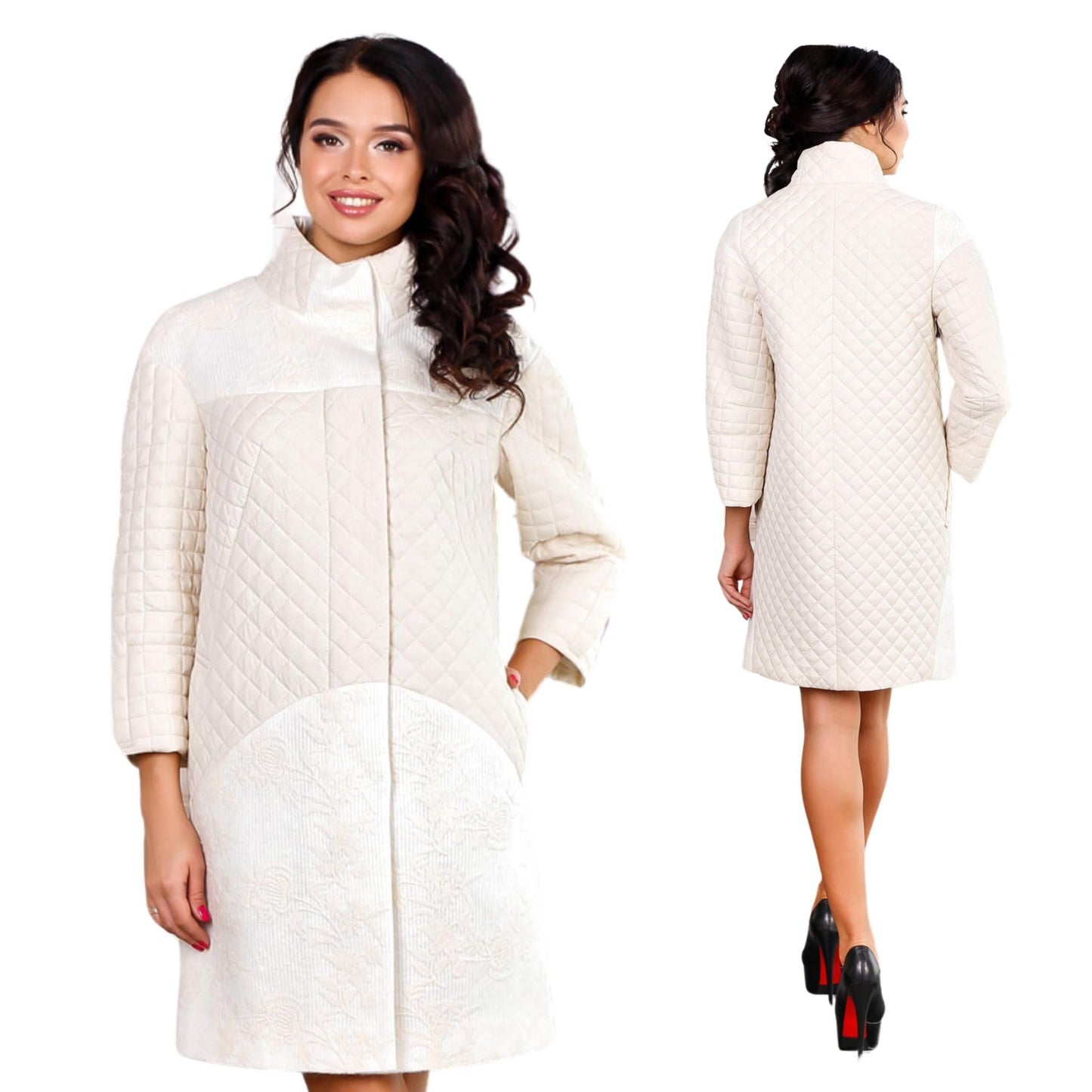 Ivory Quilted Jacket Women Quilt Coat Spring Autumn Пальто В - 1060 Colibri Anqora AGU Тон 50 - FAVORITTI