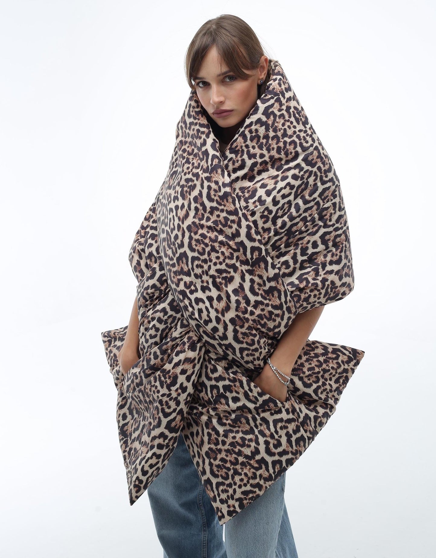 Leopard Puffer Large Scarf 20x85in with 2 pockets Blanket Shawl Cape Around Shoulders Wrap Warm Winter Gift More Colors - FAVORITTI