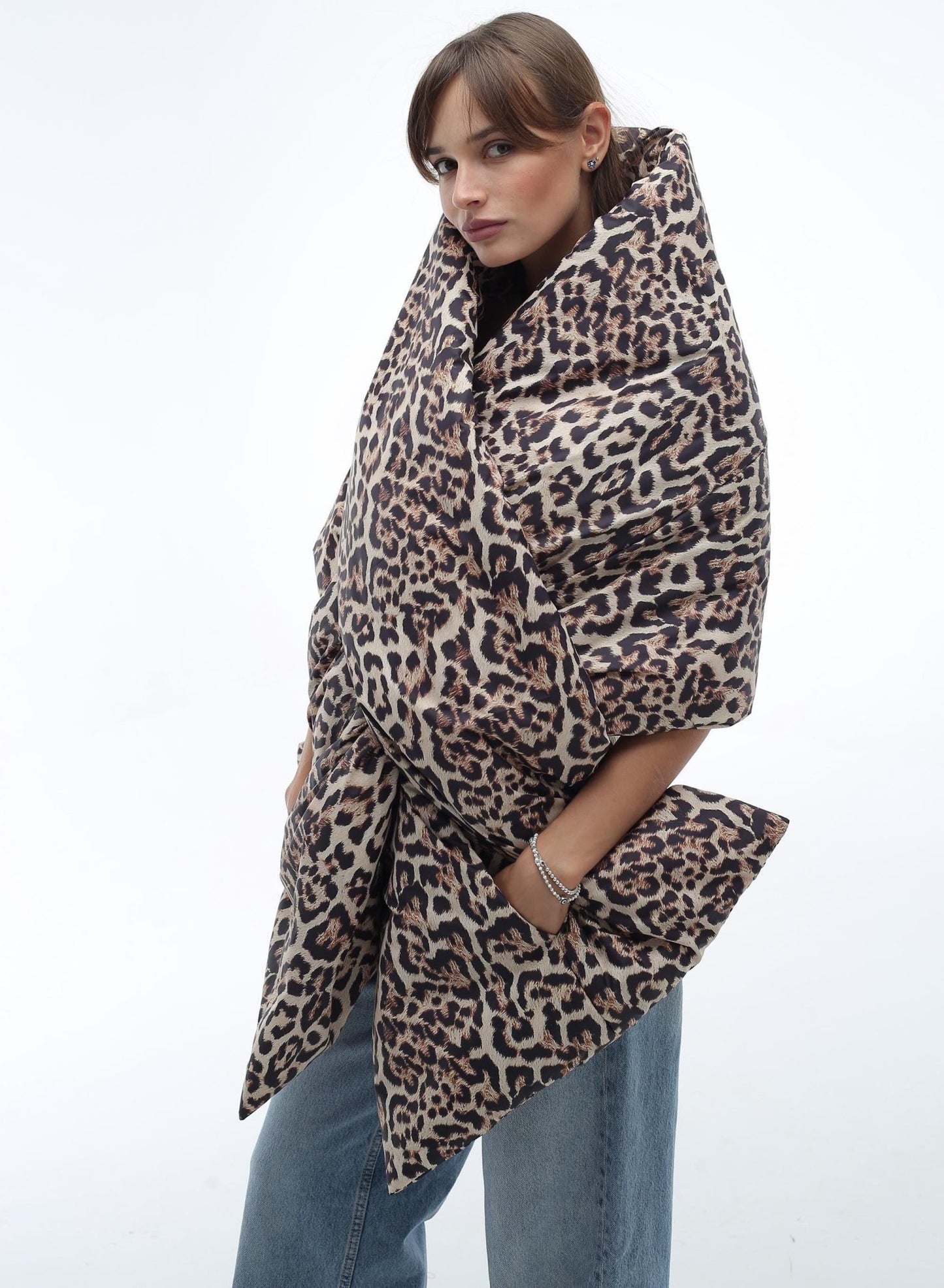 Leopard Puffer Large Scarf 20x85in with 2 pockets Blanket Shawl Cape Around Shoulders Wrap Warm Winter Gift More Colors - FAVORITTI