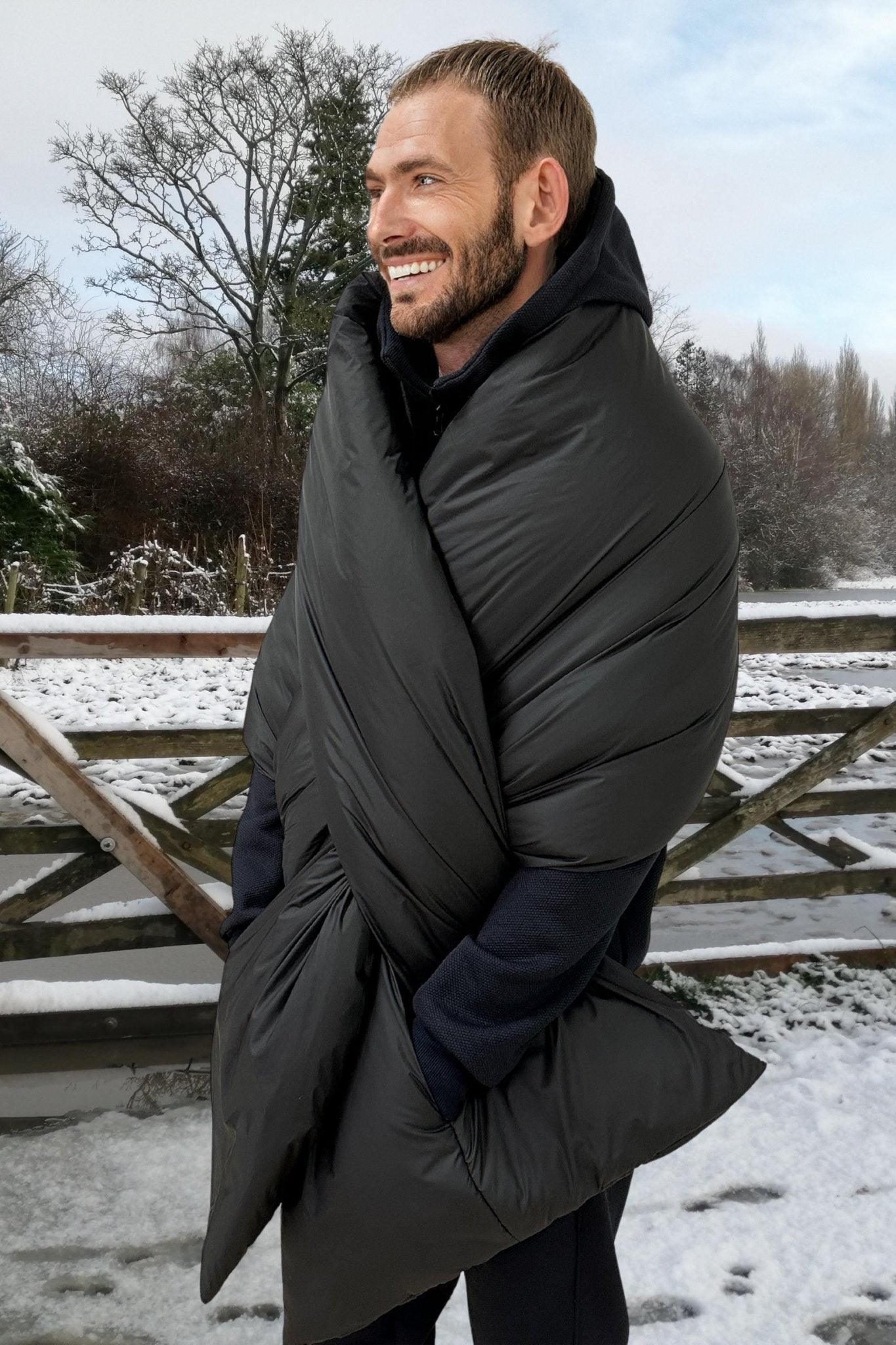 Mens Puffer Blanket Shawl Cape with Removable Belt - FAVORITTI