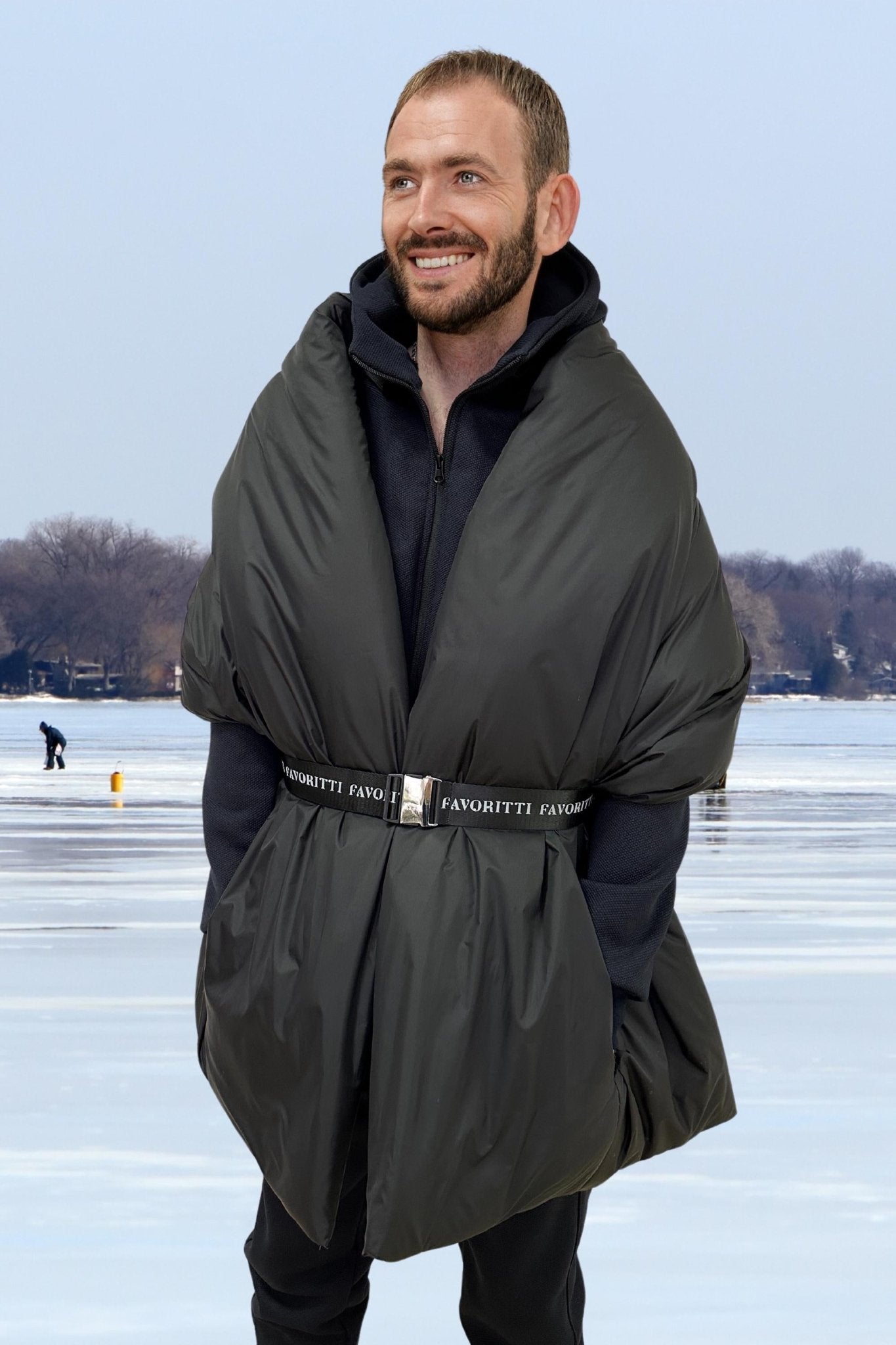 Mens Puffer Blanket Shawl Cape with Removable Belt - FAVORITTI