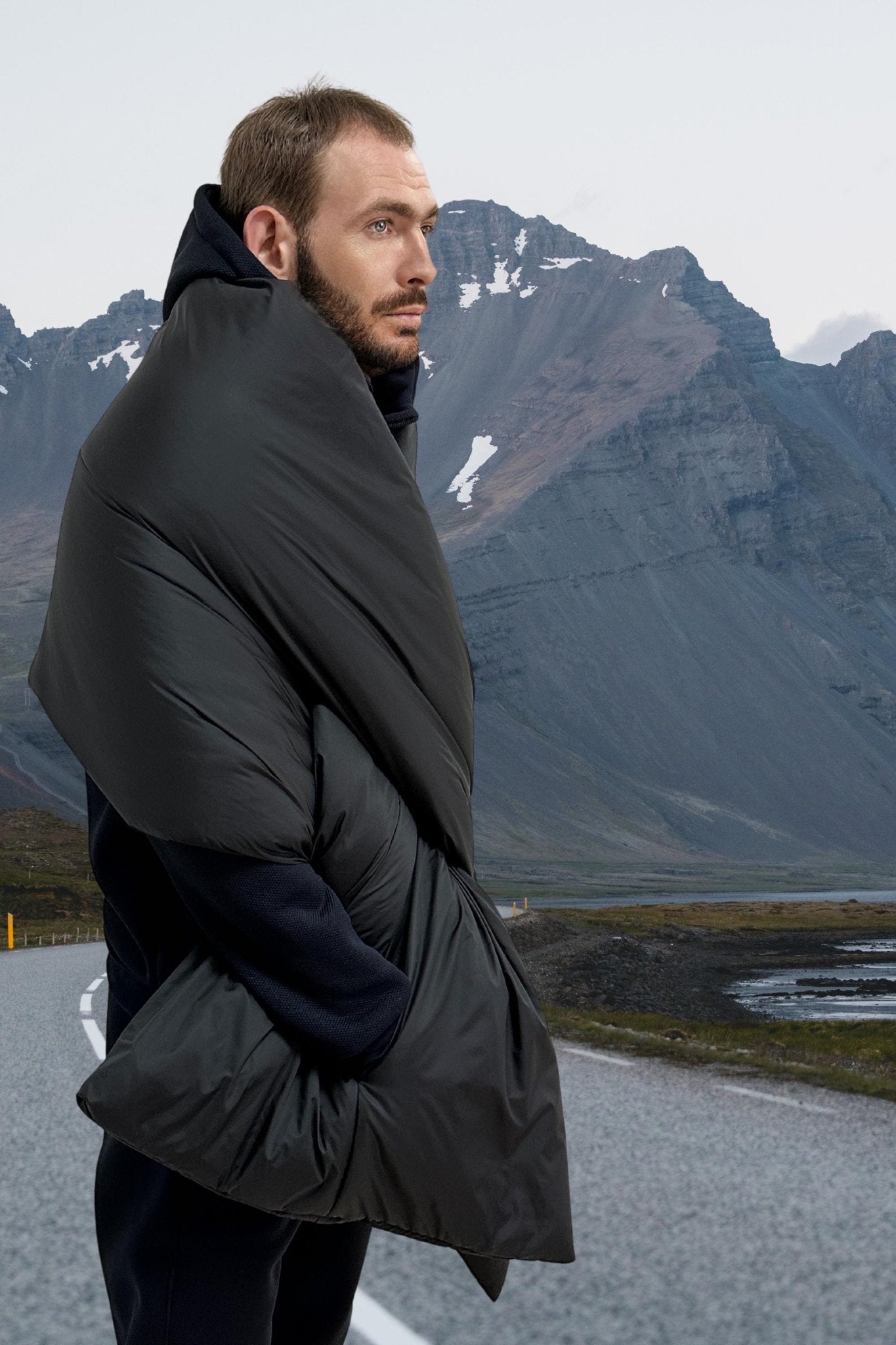 Mens Puffer Blanket Shawl Cape with Removable Belt - FAVORITTI