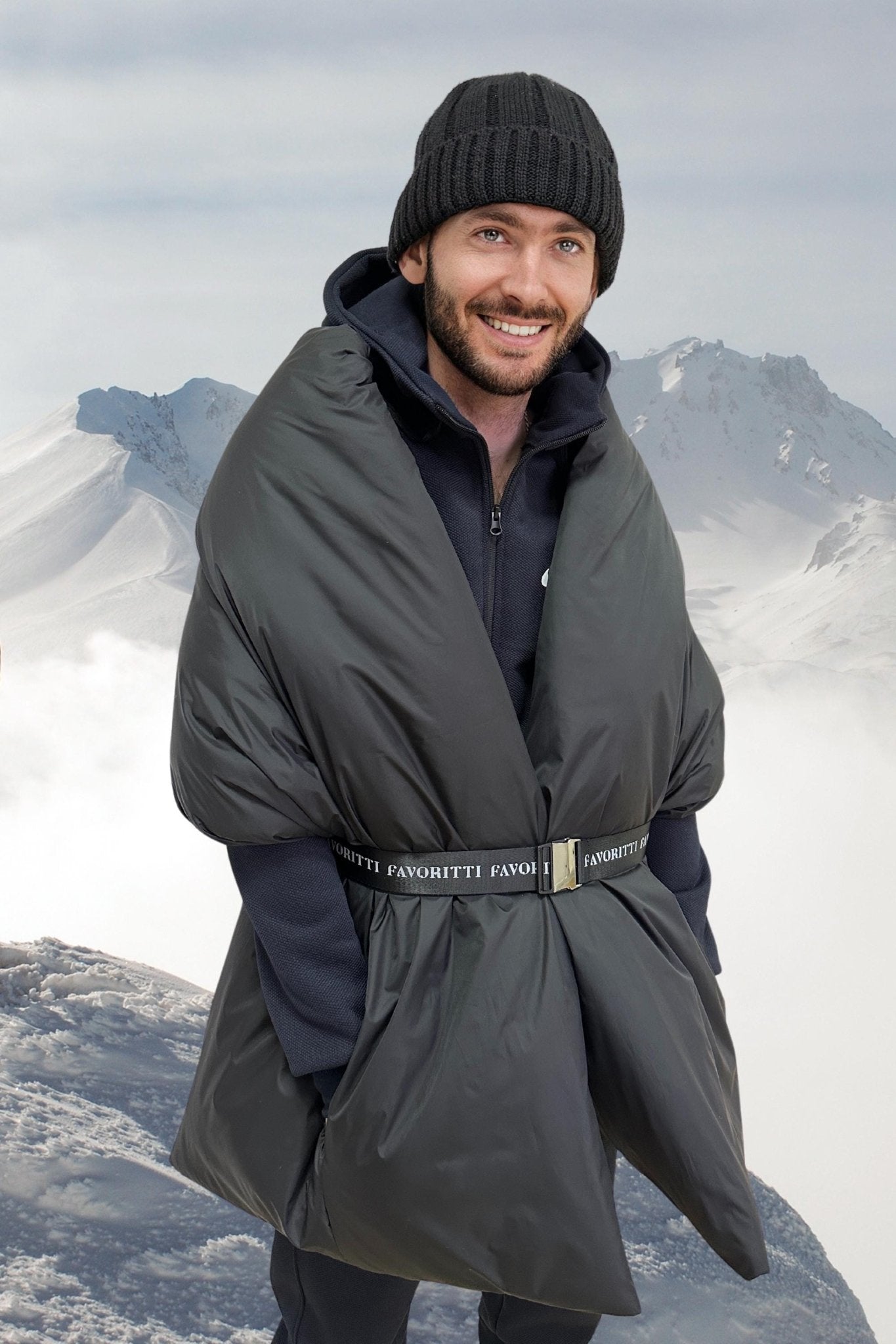 Mens Puffer Blanket Shawl Cape with Removable Belt - FAVORITTI