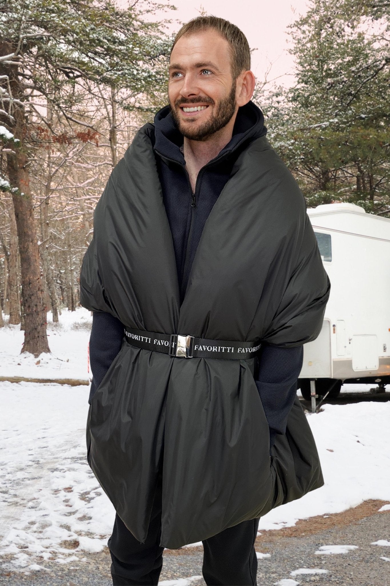 Mens Puffer Blanket Shawl Cape with Removable Belt - FAVORITTI