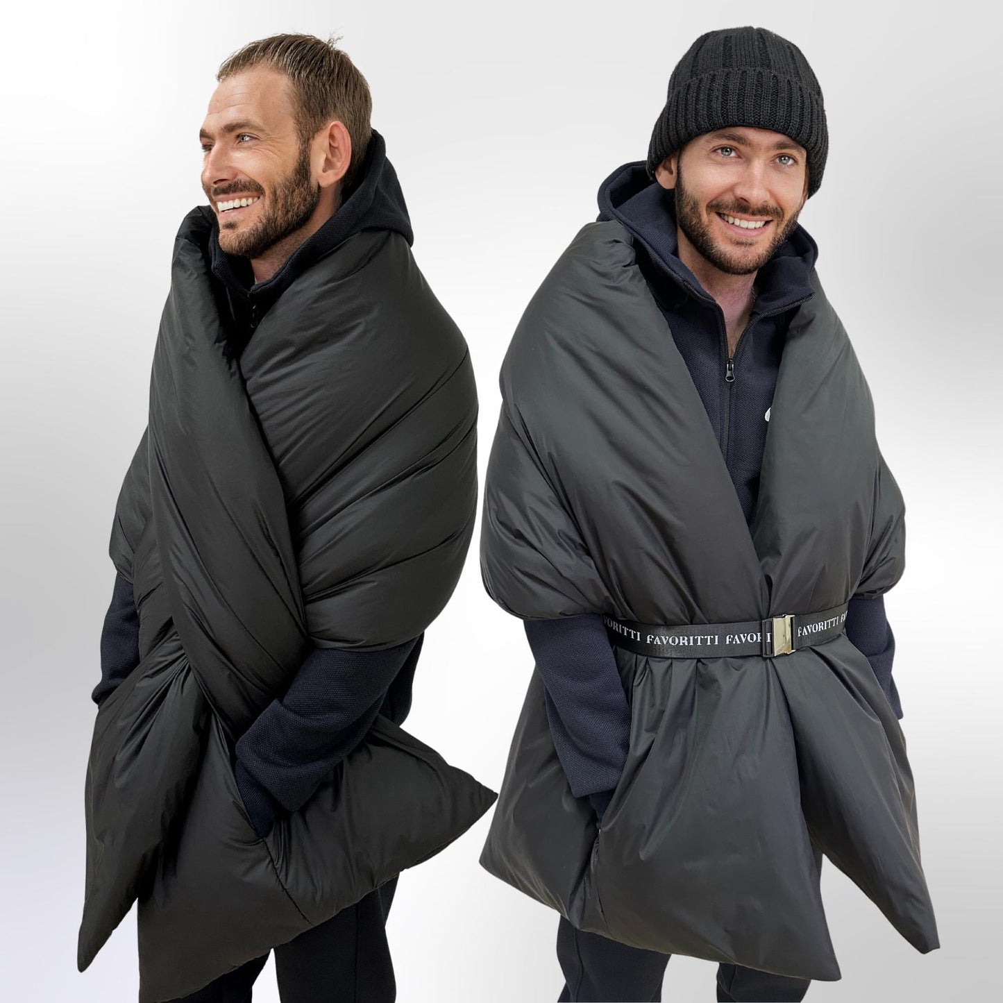 Mens Puffer Blanket Shawl Cape with Removable Belt - FAVORITTI