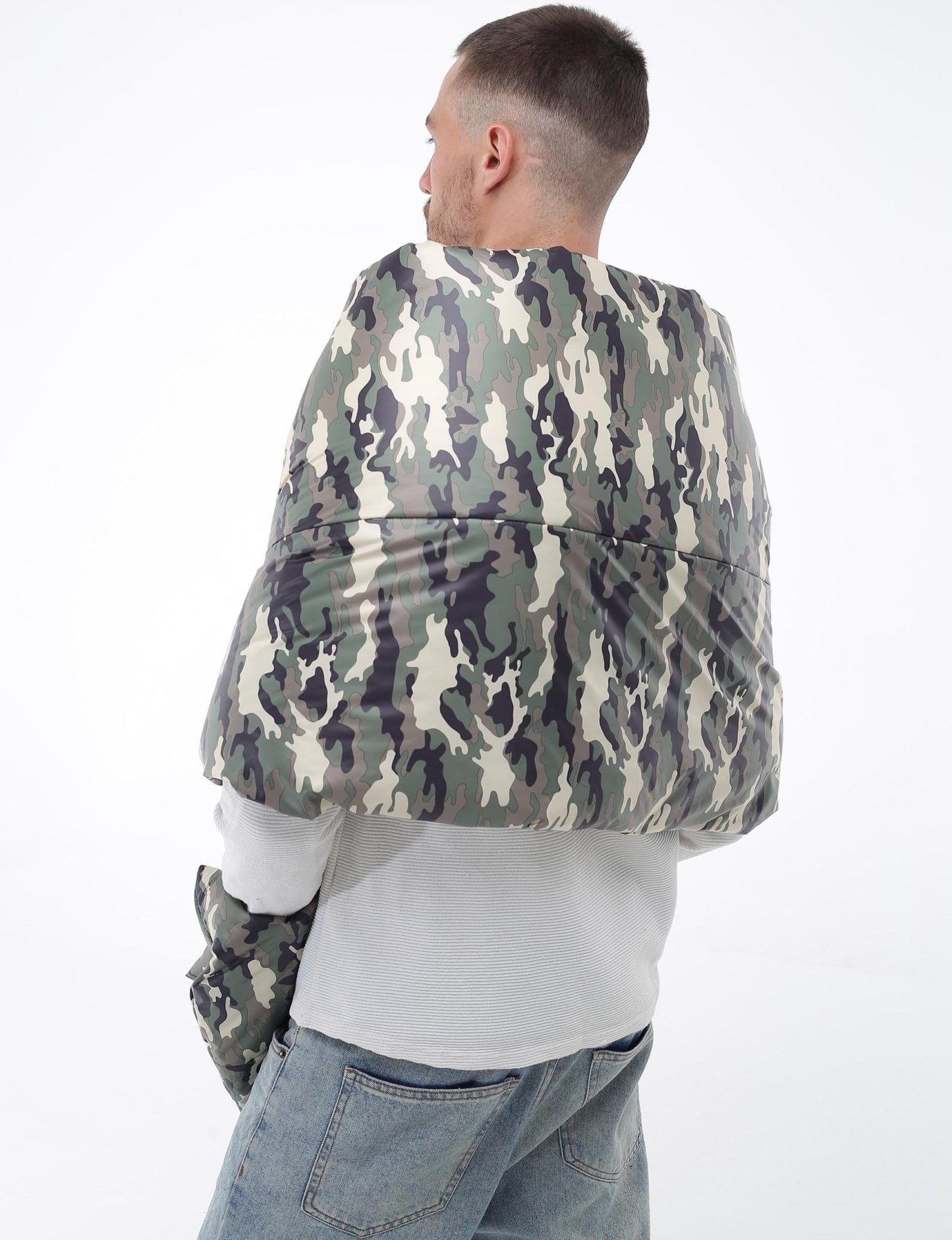 Military Green Camouflage Blanket Shawl Cape Around Shoulders Wrap Men's Puffer Large Scarf 20x85in with 2 pockets Warm Winter Gift - FAVORITTI