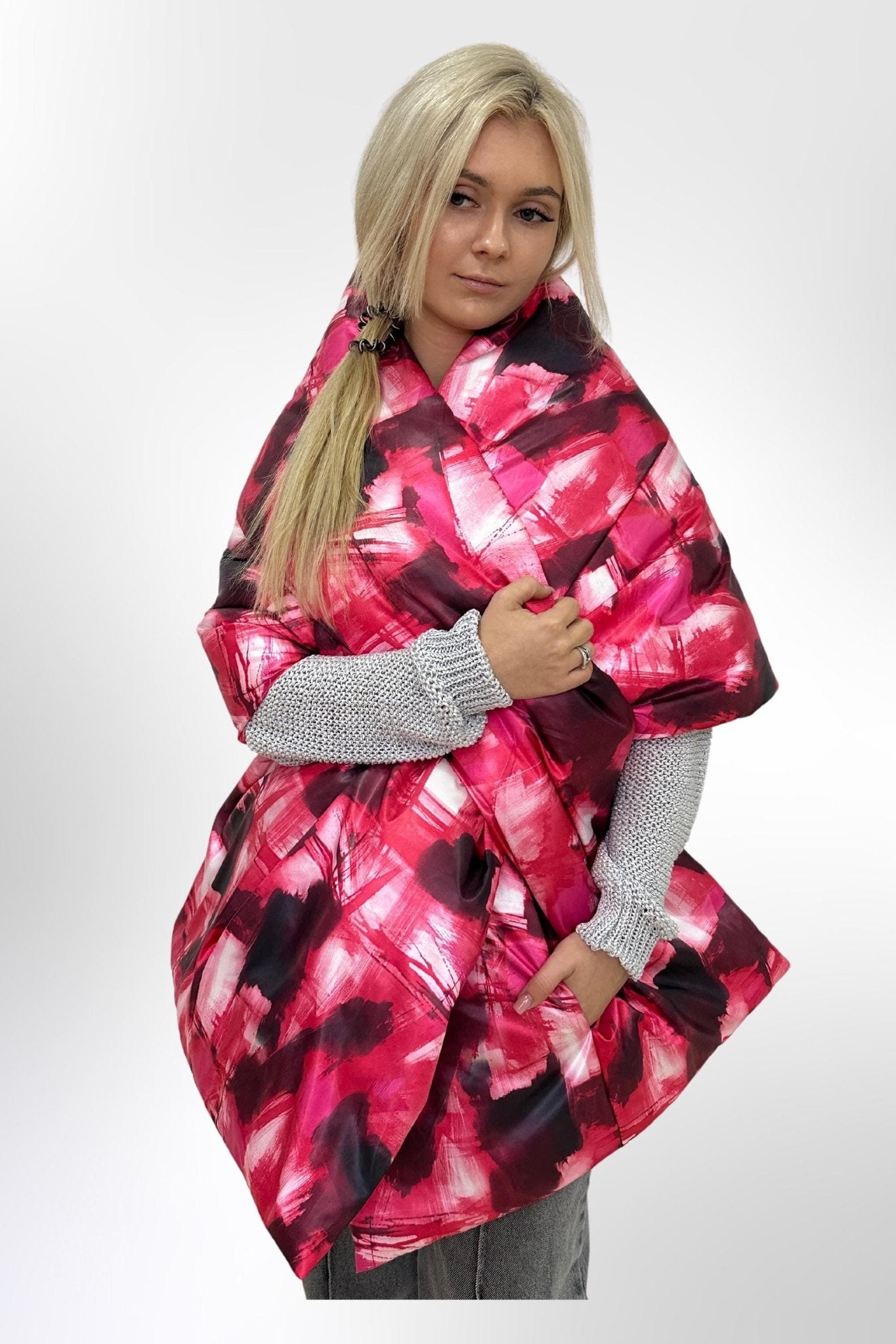 Multicolored Puffer Large Scarf 20x85in with 2 pockets Blanket Shawl Cape Around Shoulders Wrap Warm Winter Gift - FAVORITTI