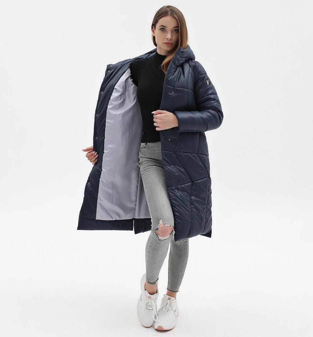 Navy Puffer Quilted Coat Womens Puff Jacket Пуховик ПВ - 1304 Лаке Тон 18 - FAVORITTI