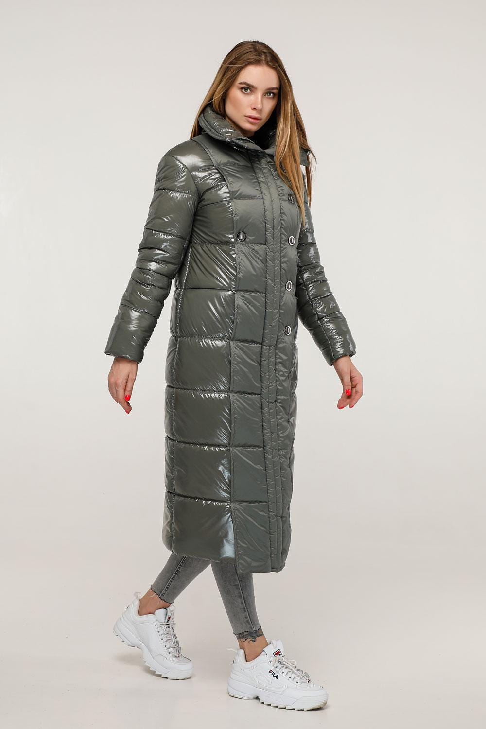 Olive Green Long Puffer Coat Warm Winter Clothing Пуховик ПВ - 1279 Лак Тон 25 - FAVORITTI