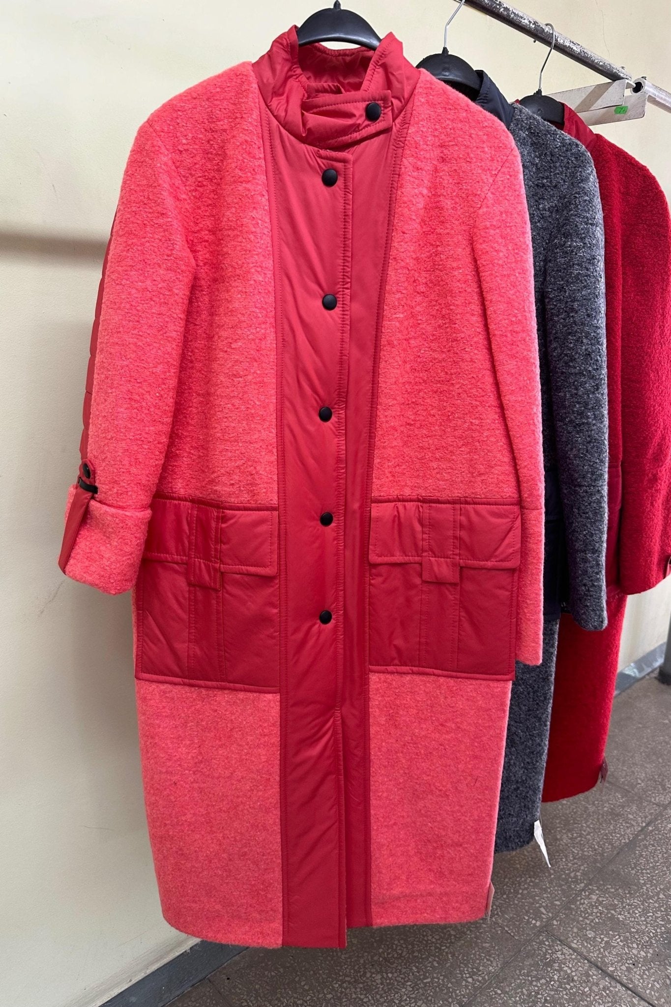 Orange Puffer Quilted Coat with Pockets for Women - Long Warm Jacket Пальто В - 1242 Art.6484 Teddy Bouclet Тон 1042 - FAVORITTI